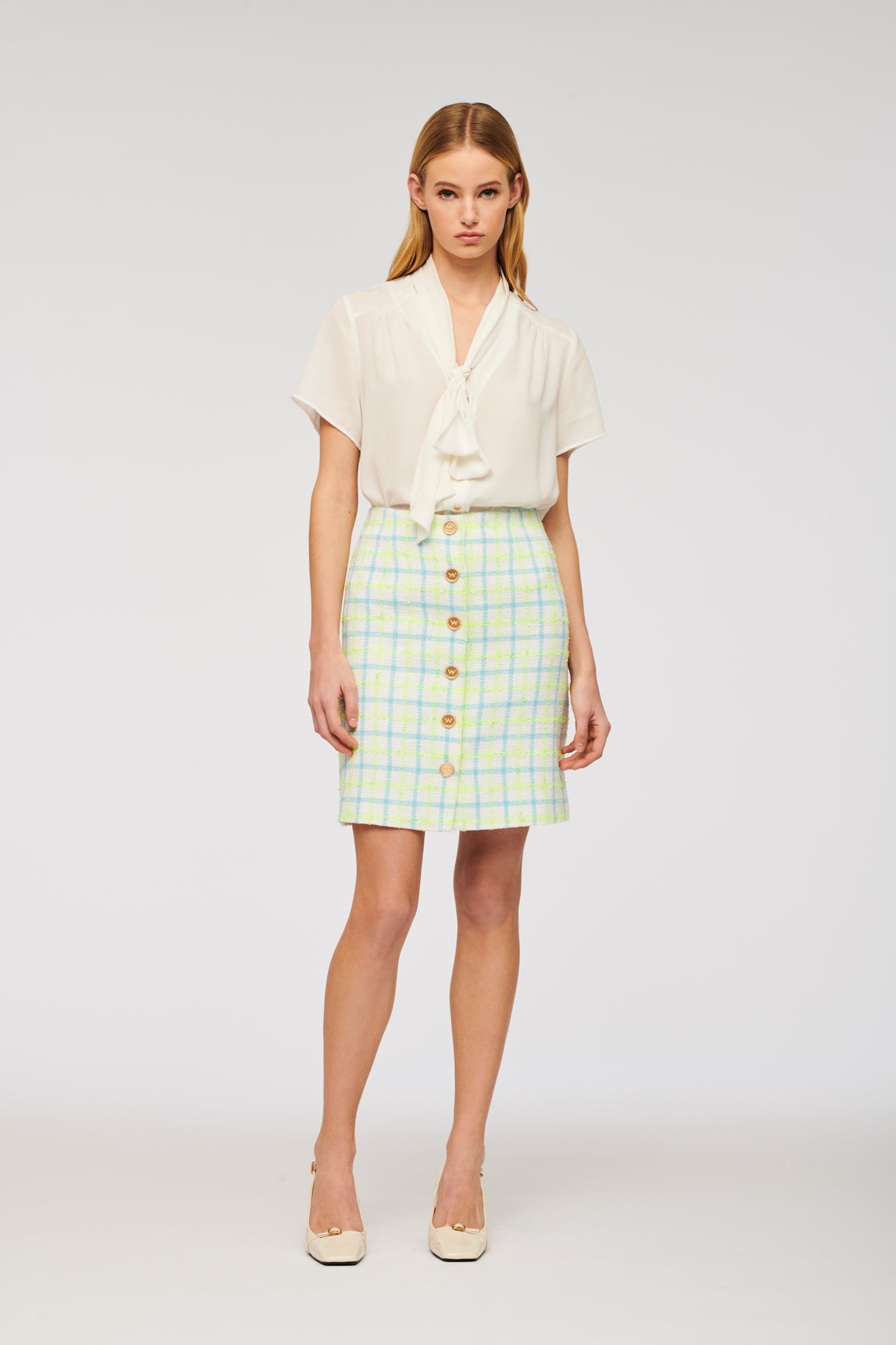 Straight-fit checked tweed skirt