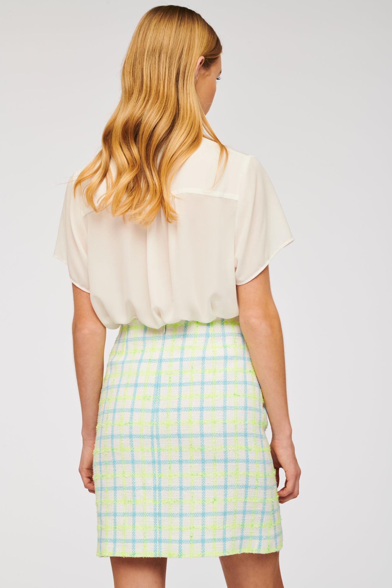 Straight-fit checked tweed skirt