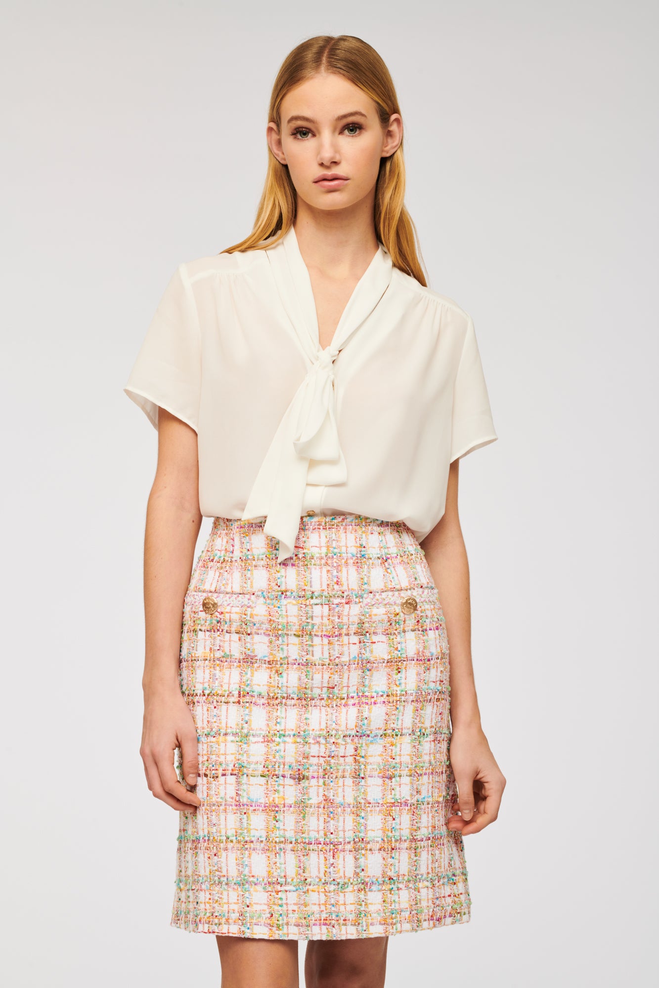 Straight-fit pastel tweed skirt
