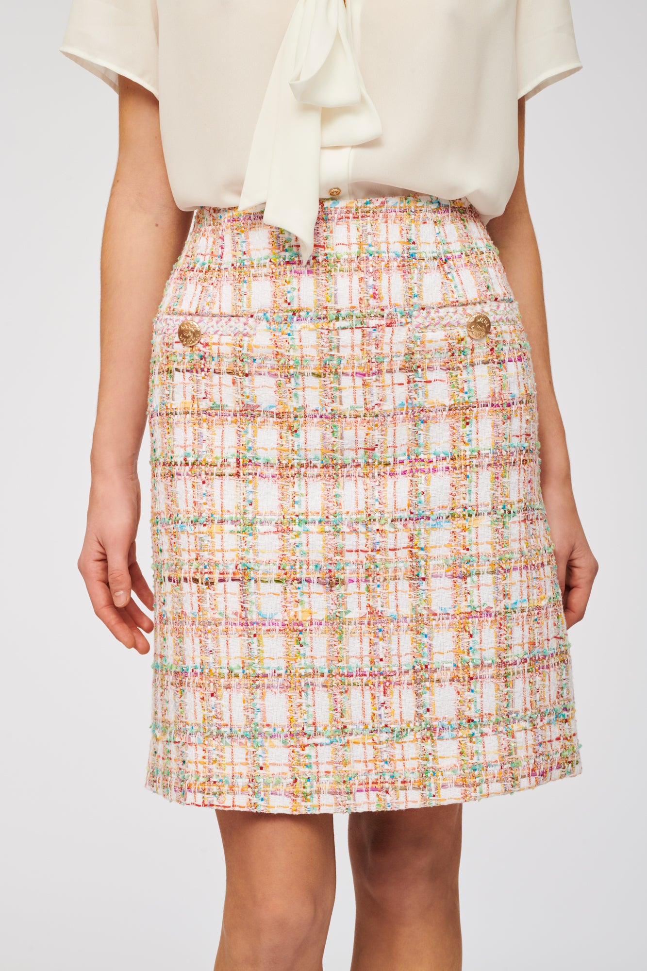 Straight-fit pastel tweed skirt