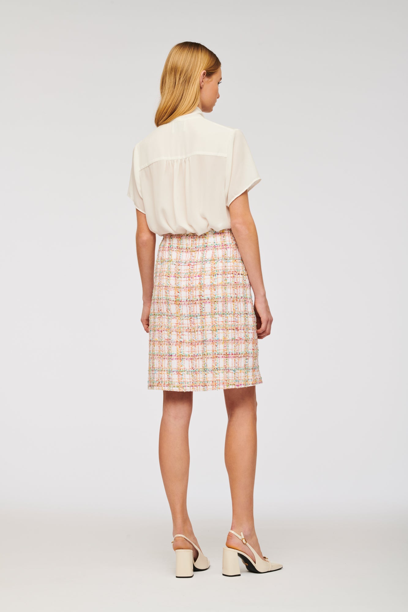 Straight-fit pastel tweed skirt