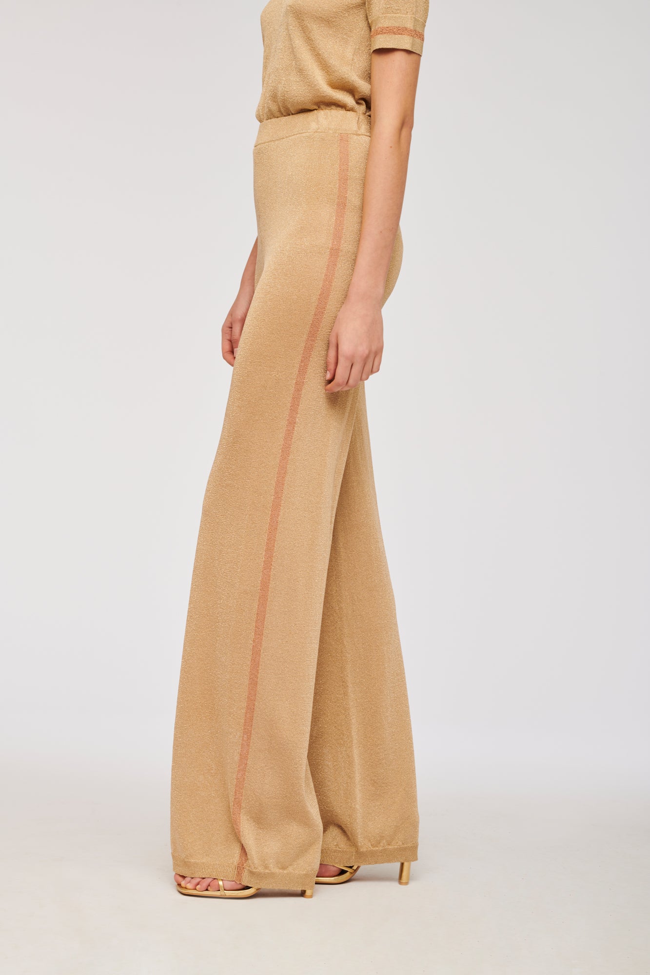 Wide-leg lurex knit trousers