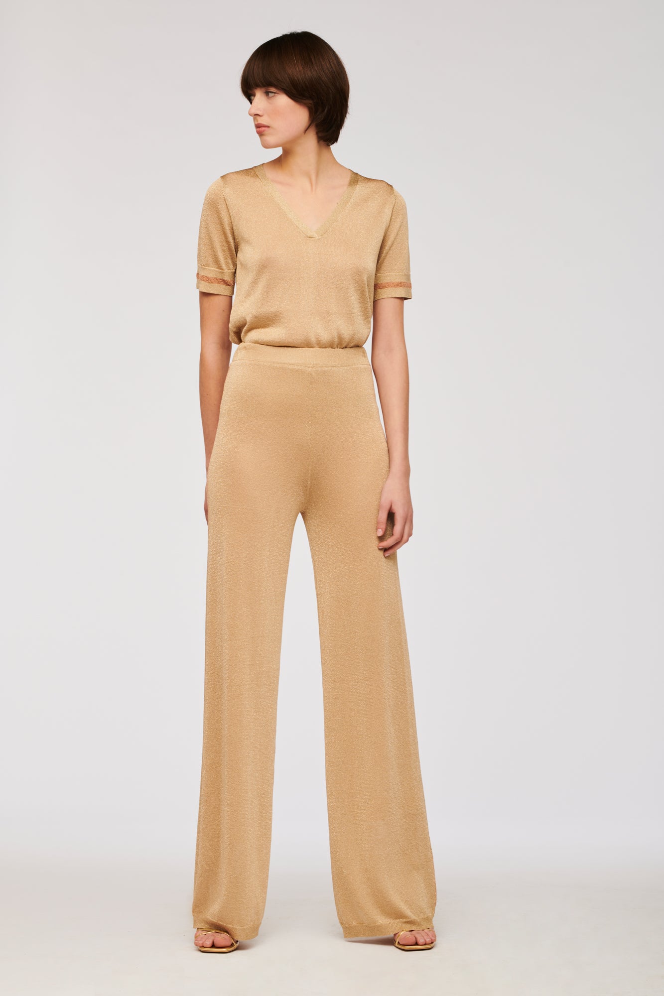 Wide-leg lurex knit trousers