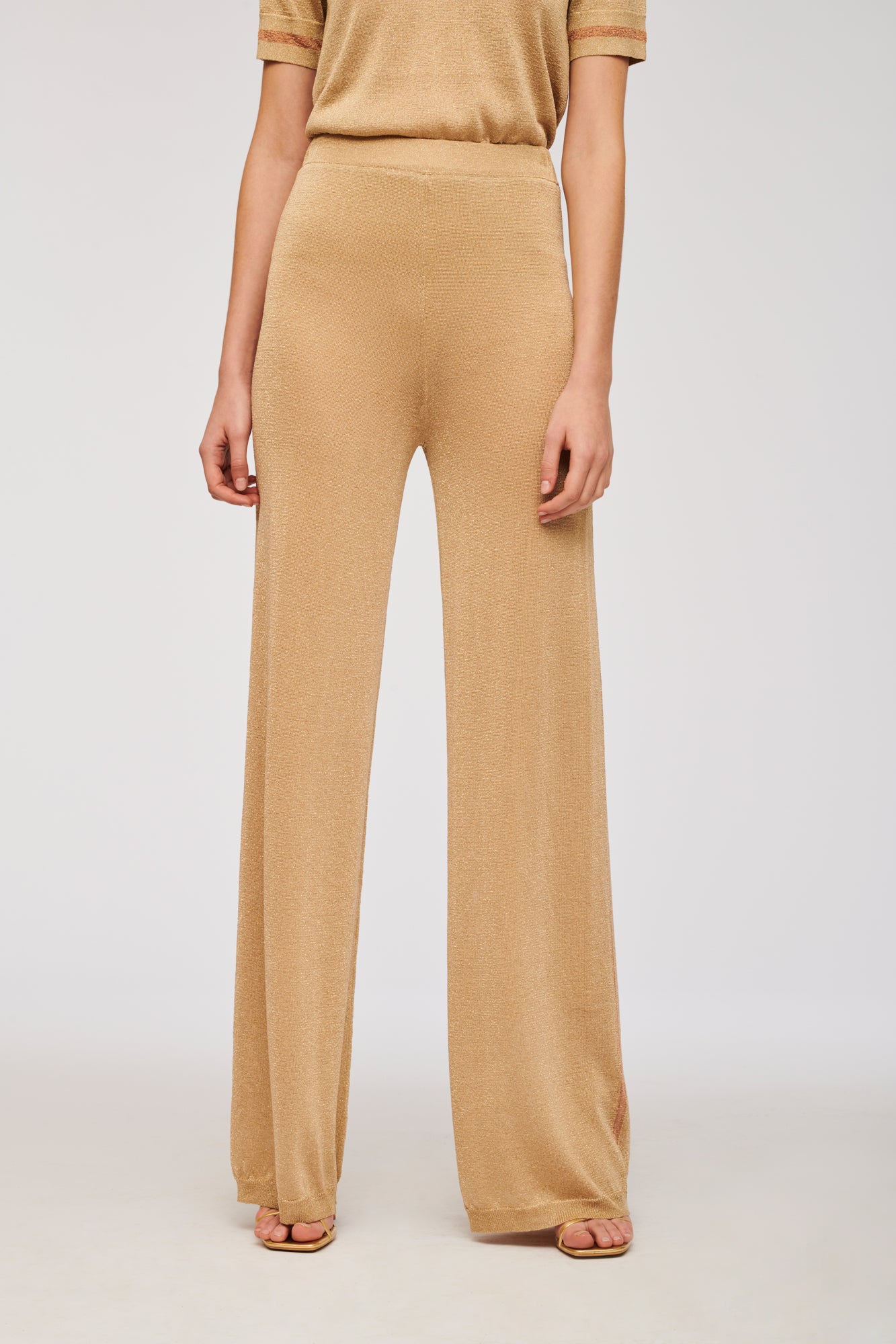 Wide-leg lurex knit trousers