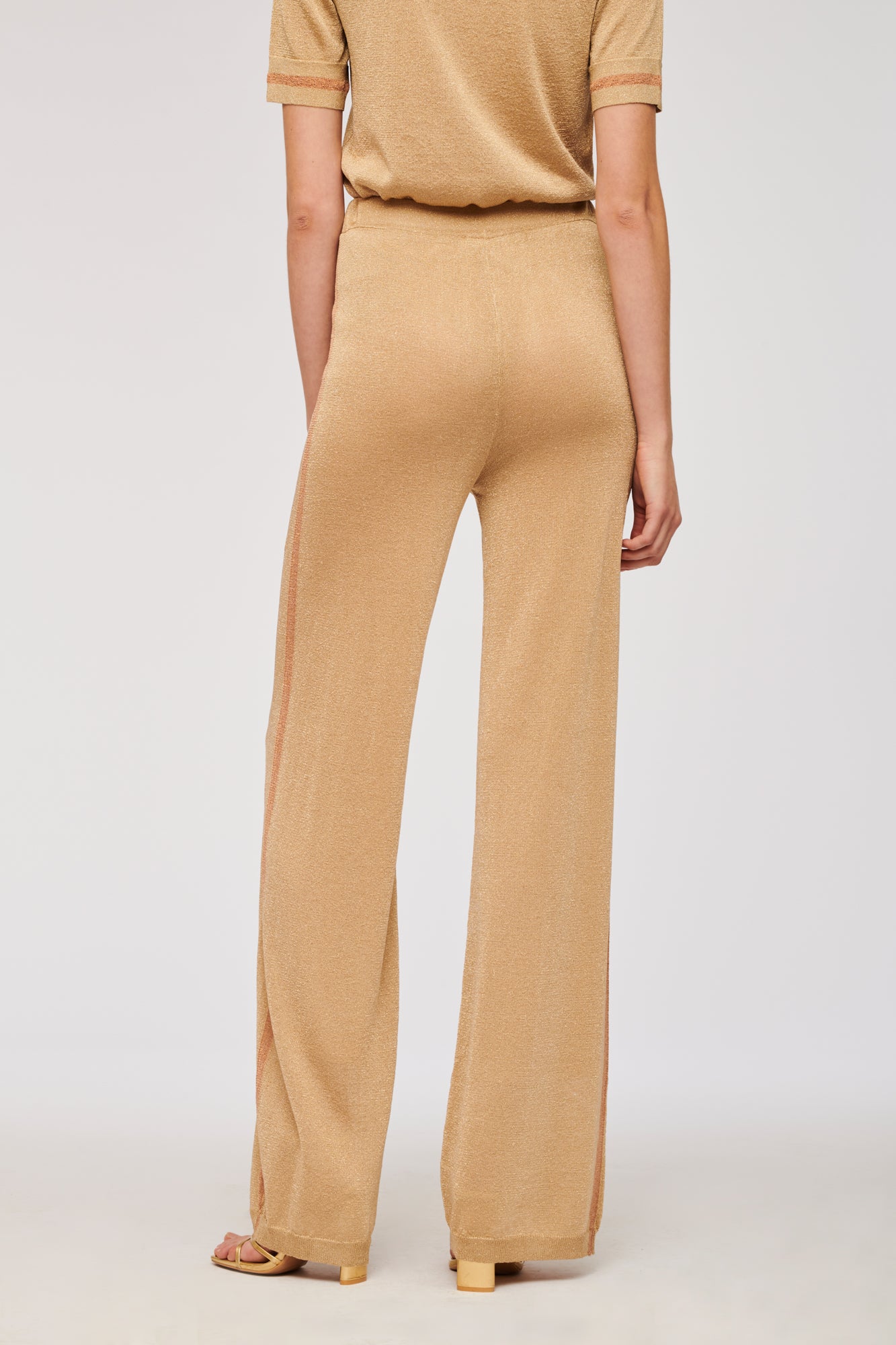 Wide-leg lurex knit trousers