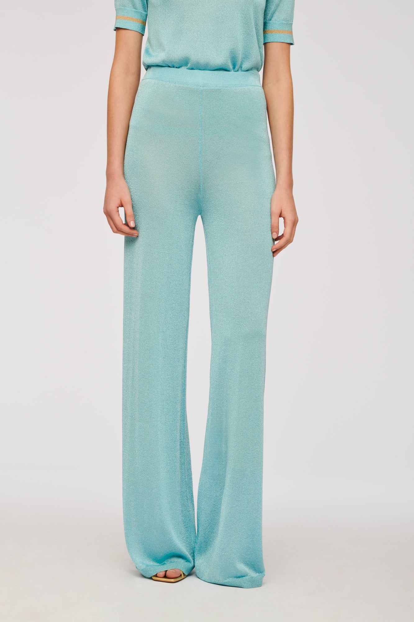 Wide-leg lurex knit trousers
