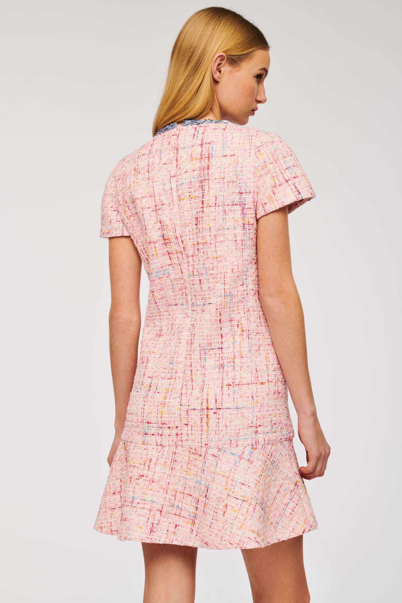 Tweed dress with denim braid