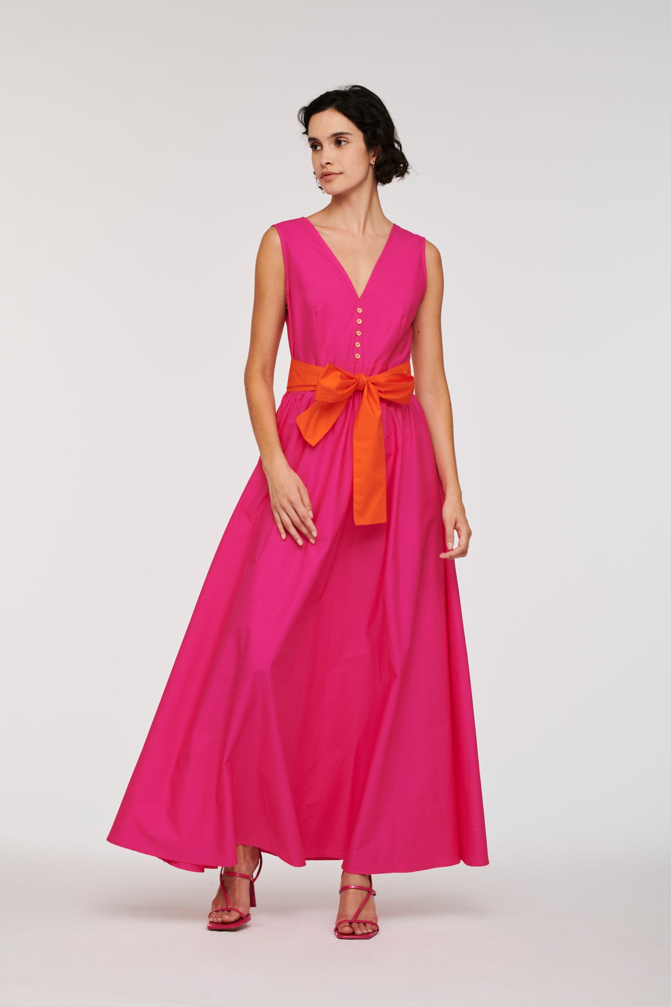 Two-tone poplin maxi dress