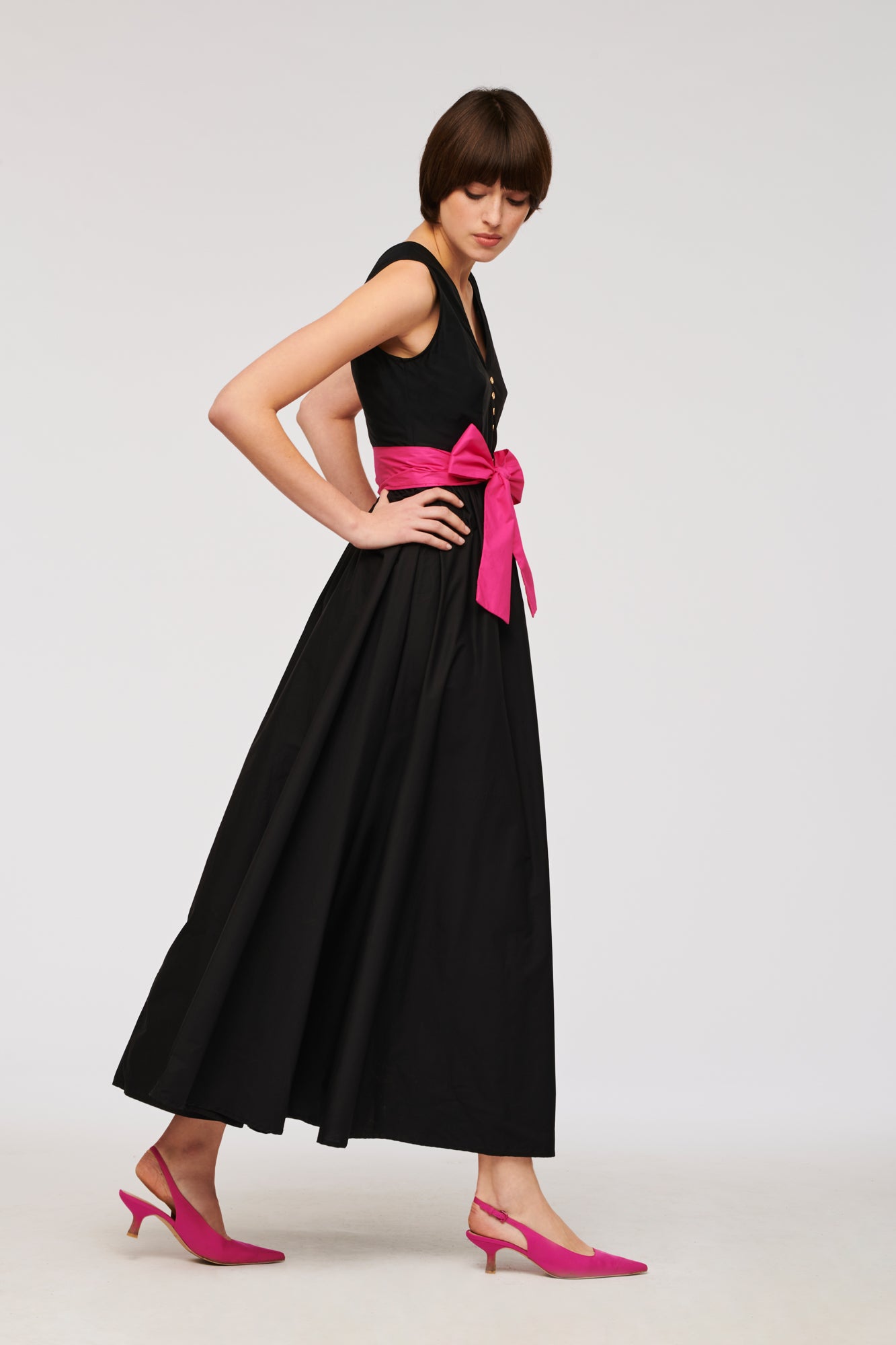 Two-tone poplin maxi dress