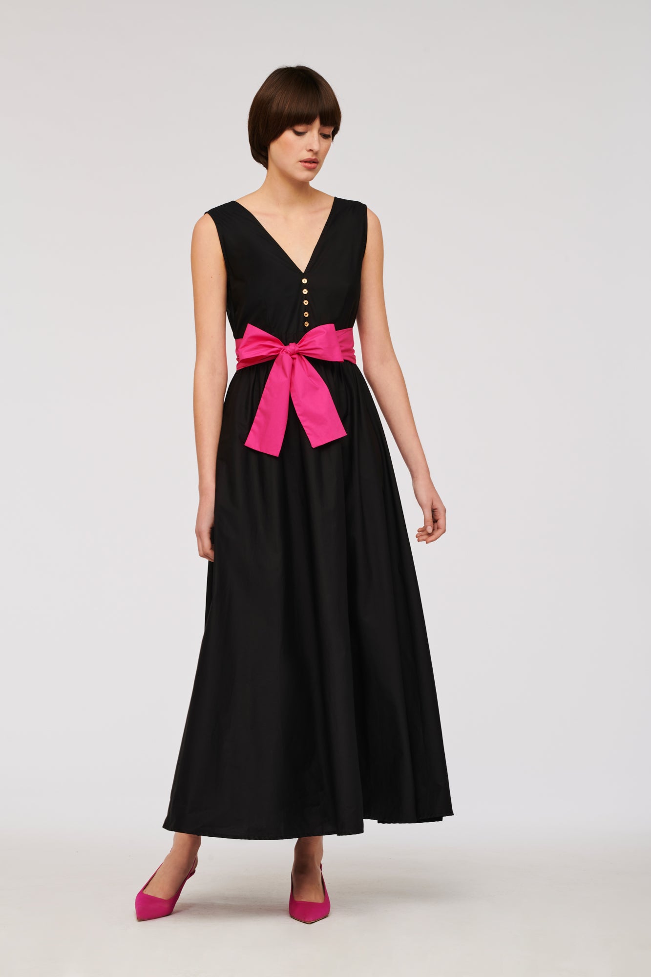 Two-tone poplin maxi dress