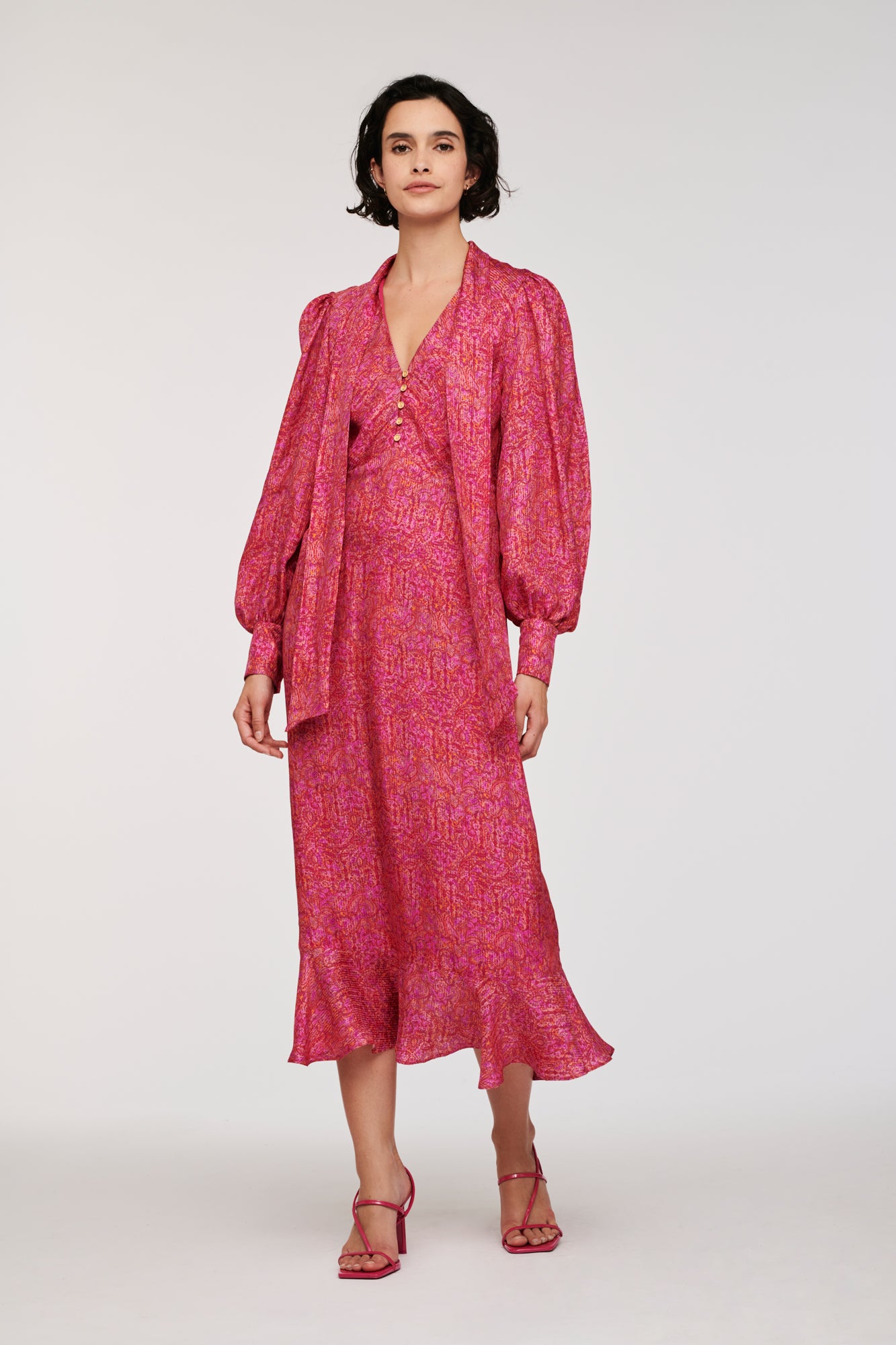 Robe longue en soie imprimée