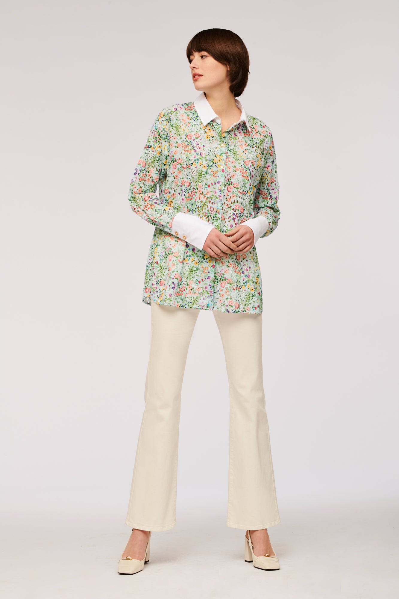 Printed embroidery blouse