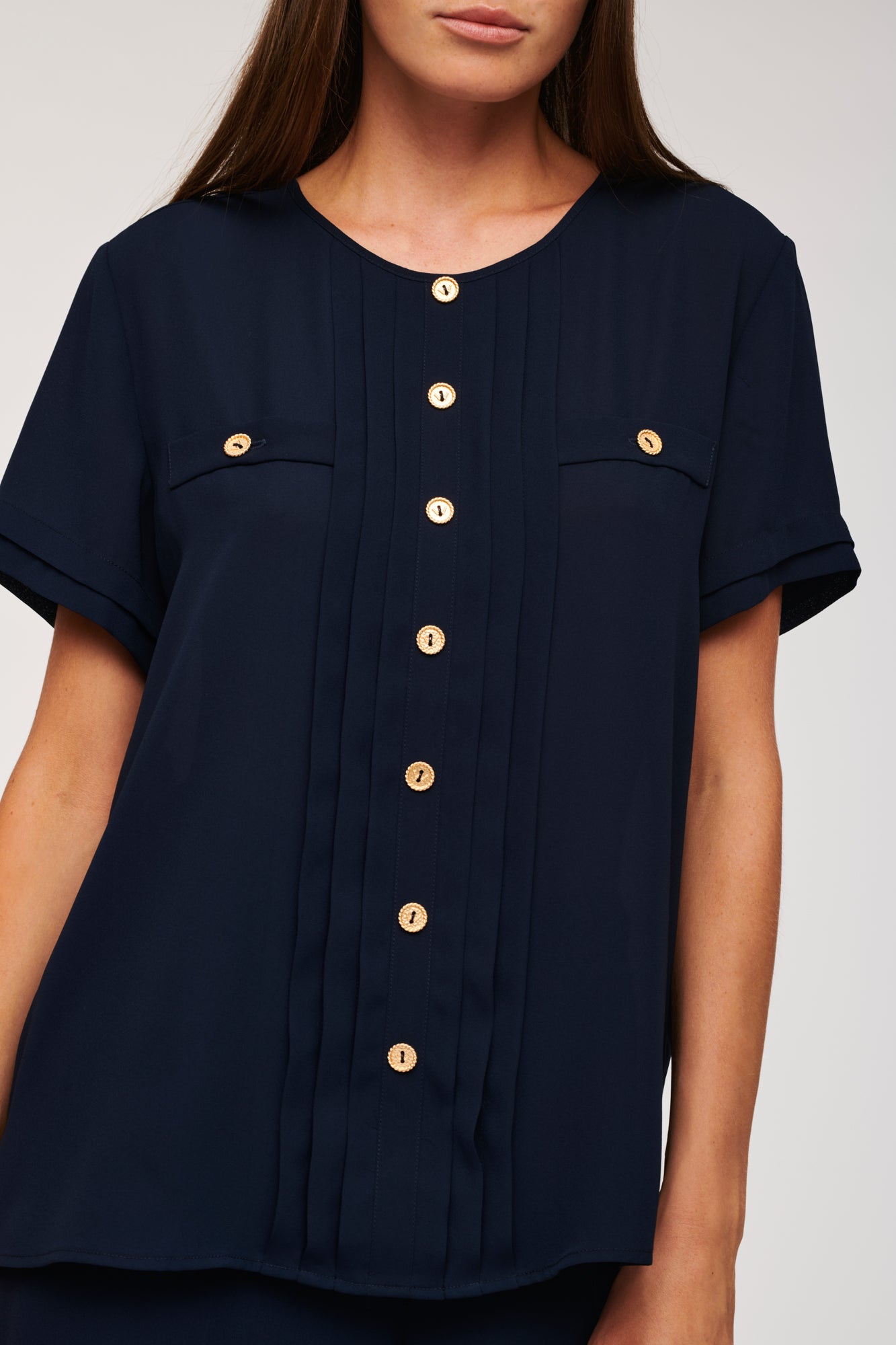 Pleated short-sleeved top