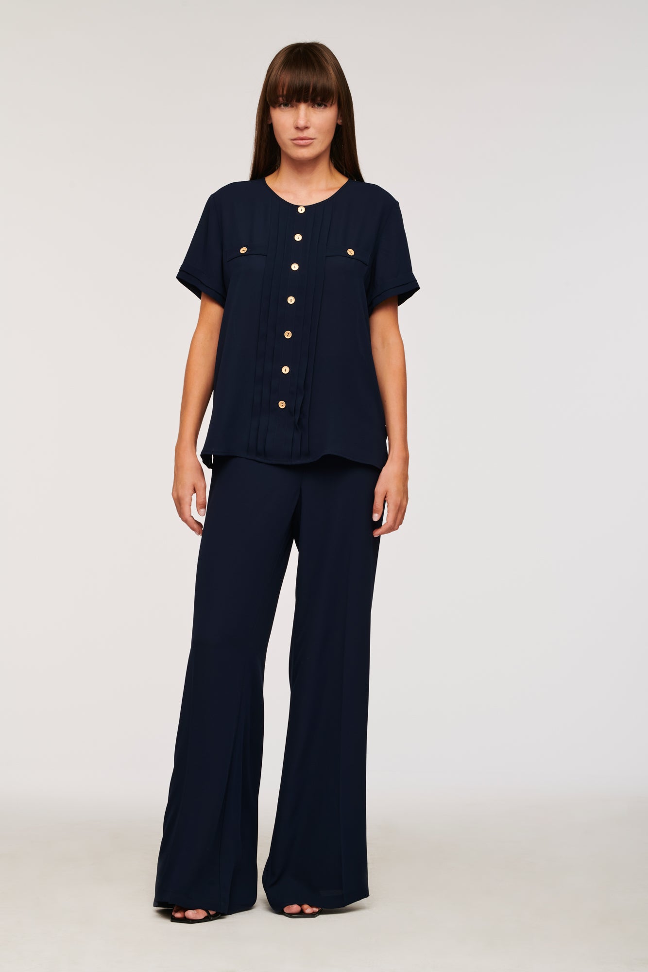 Pleated short-sleeved top