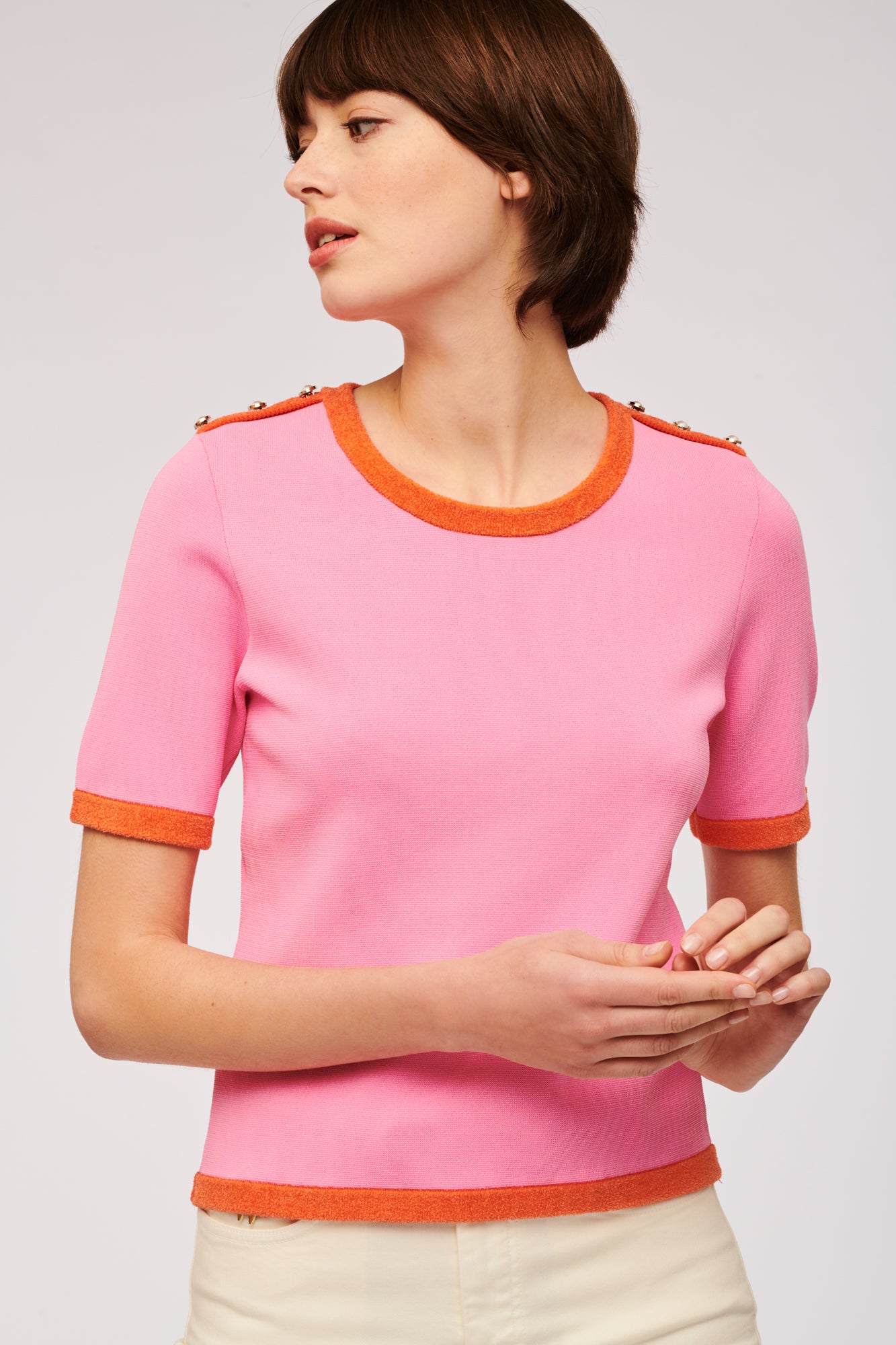 Short-sleeved two-tone jumper
