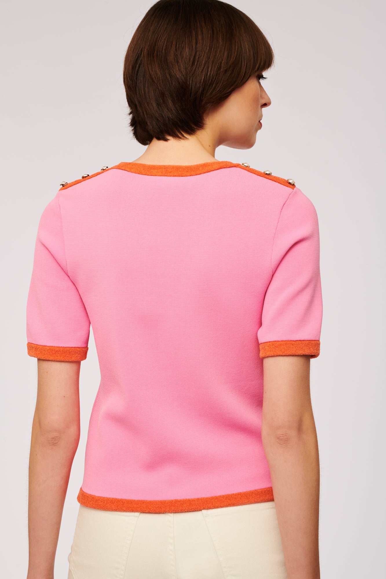 Short-sleeved two-tone jumper