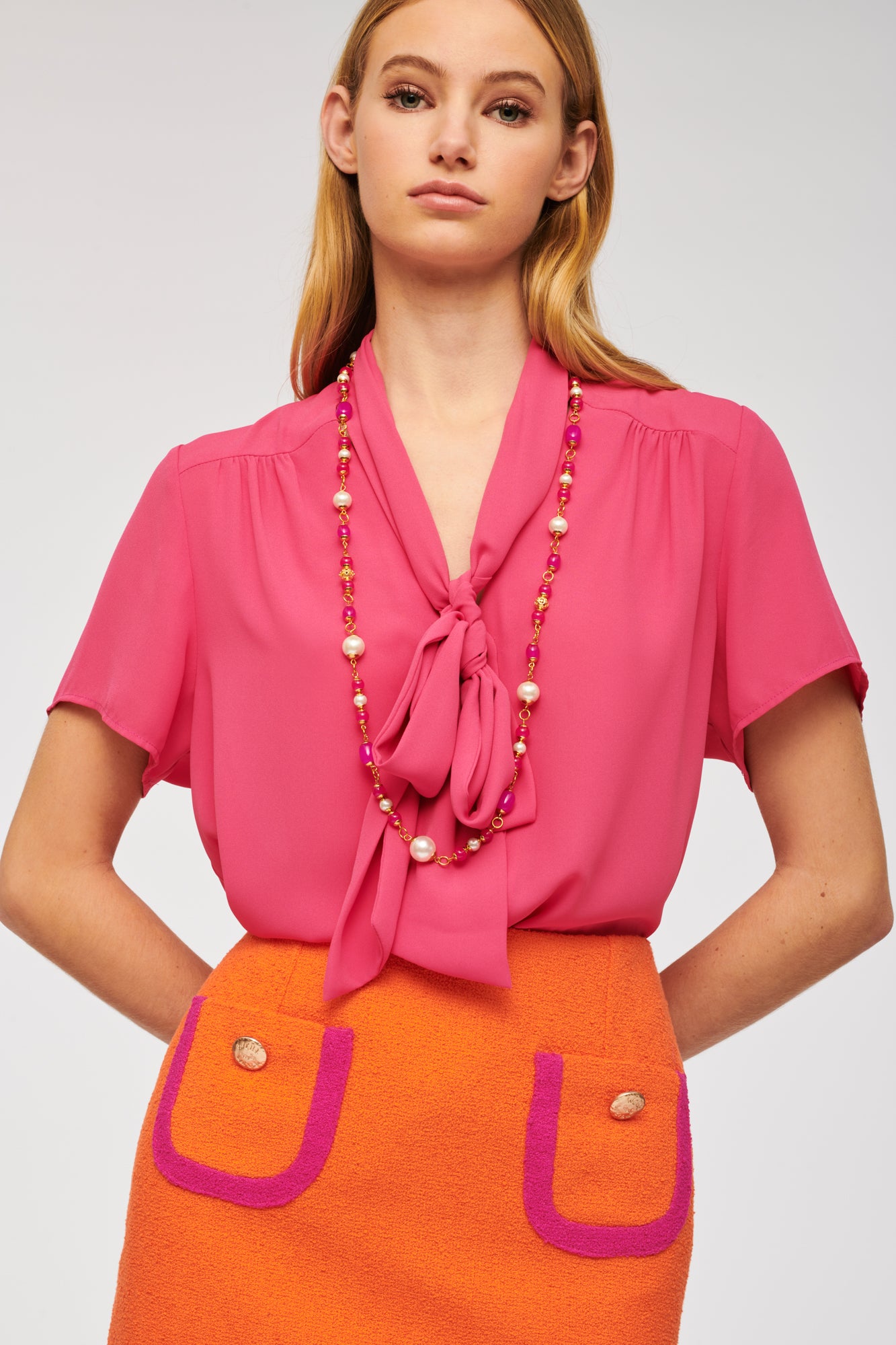 Chain and pearl long necklace