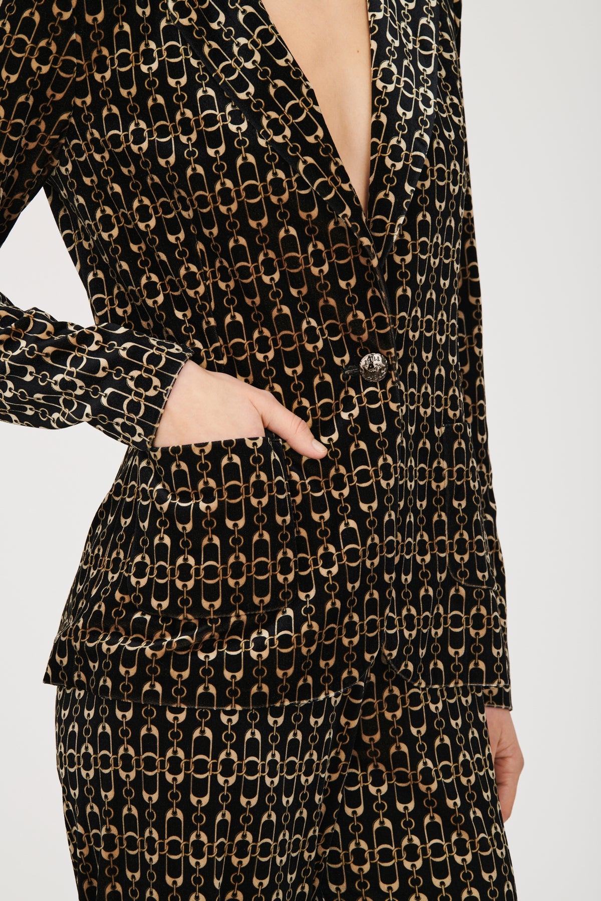 Veste blazer en velours imprimé chaîne