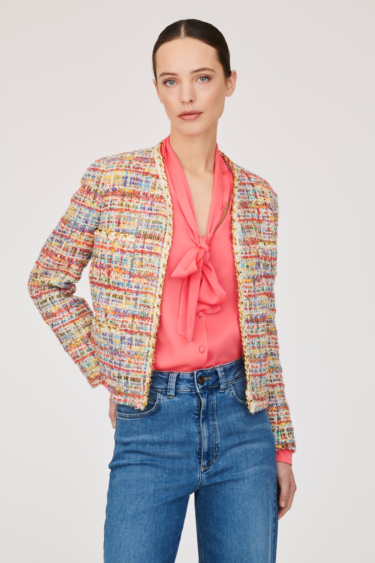 Veste en tweed fantaisie à galon chaîne