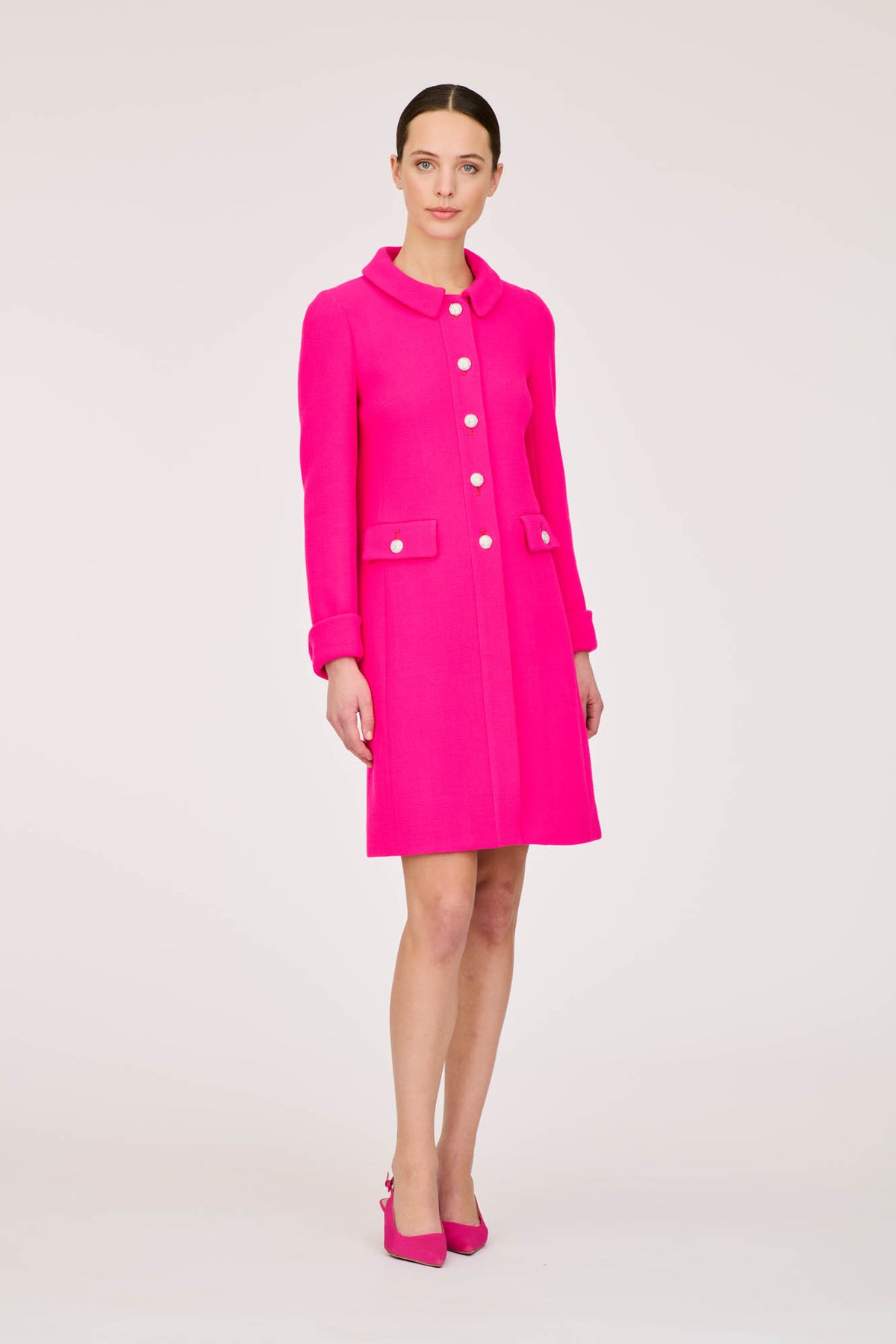 Long wool crepe jacket with jewelled buttons