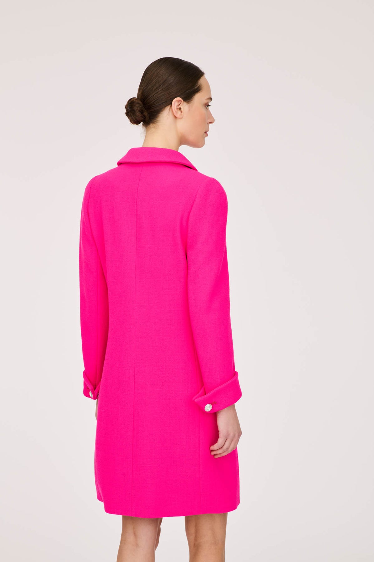 Long wool crepe jacket with jewelled buttons