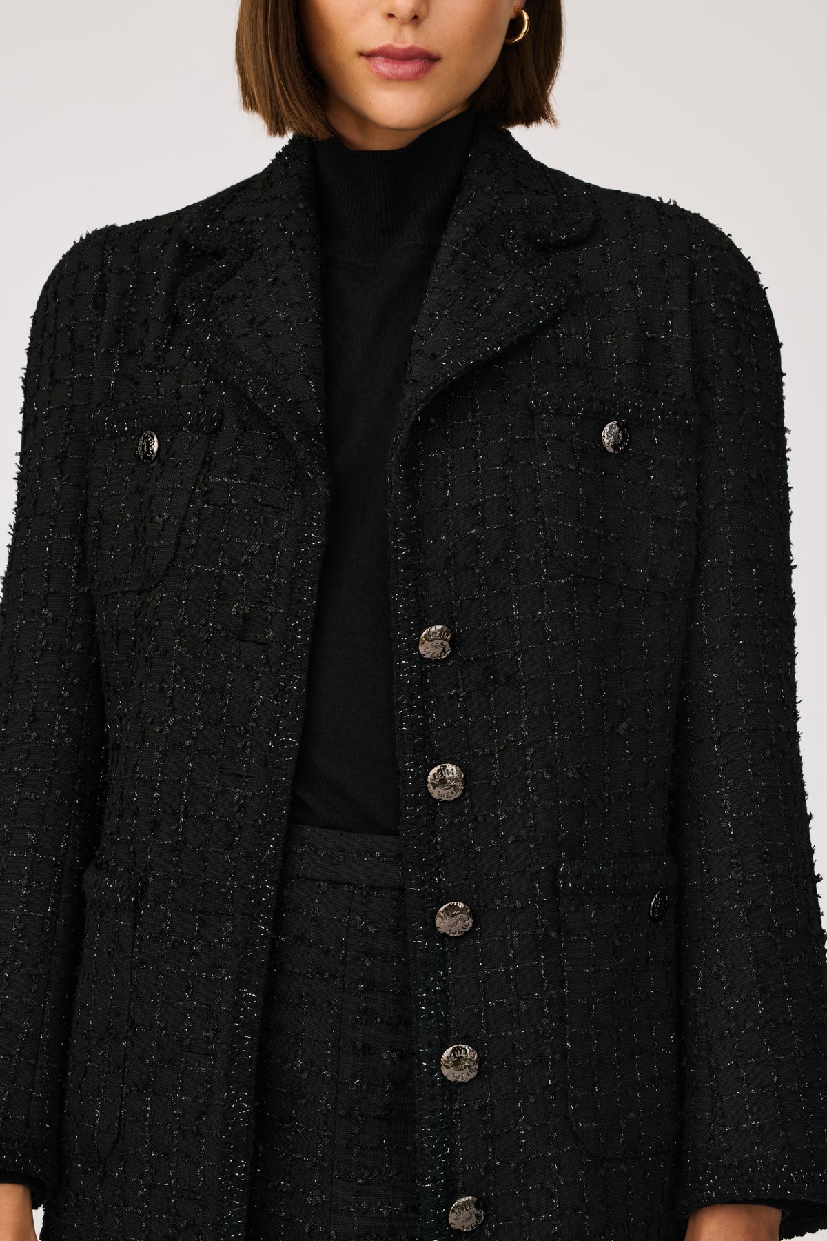 Long tweed coat with braid