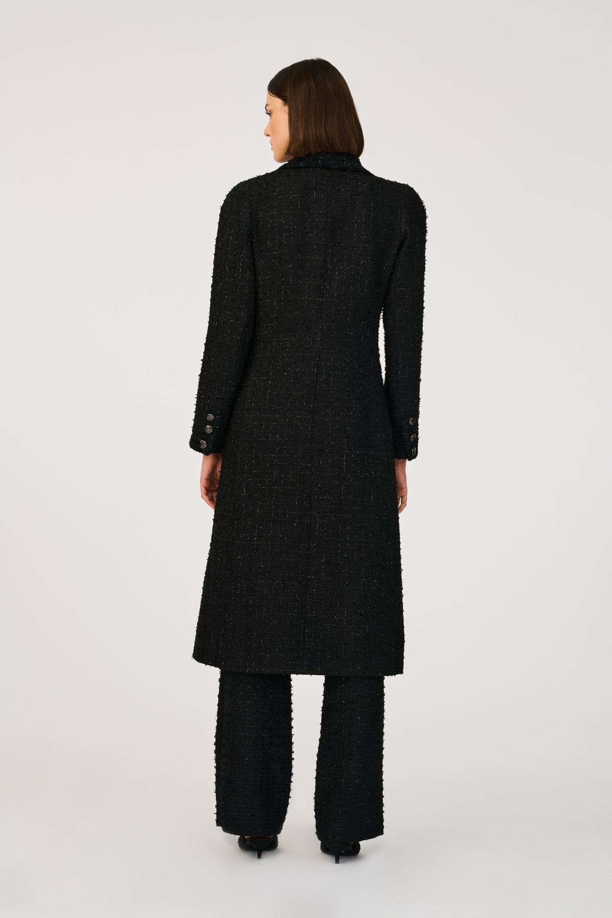 Long tweed coat with braid