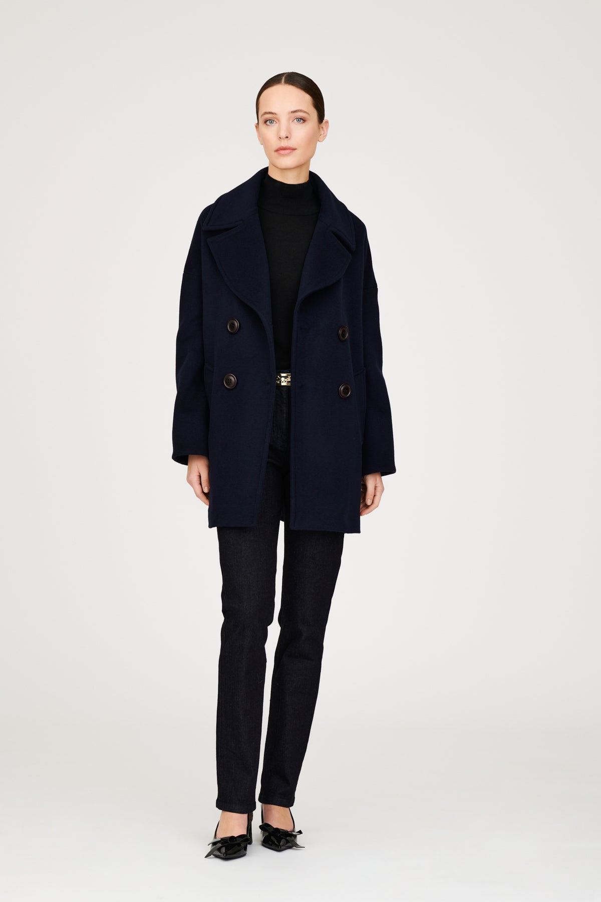Pea coat in wool and cashmere