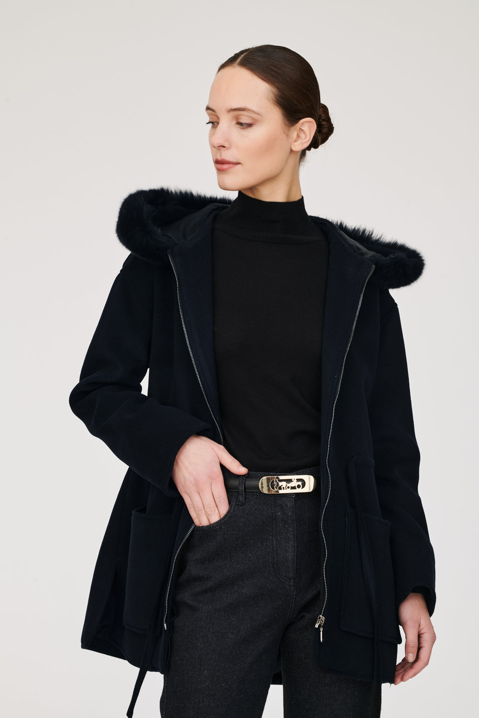 Manteau parka à capuche en fourrure marine