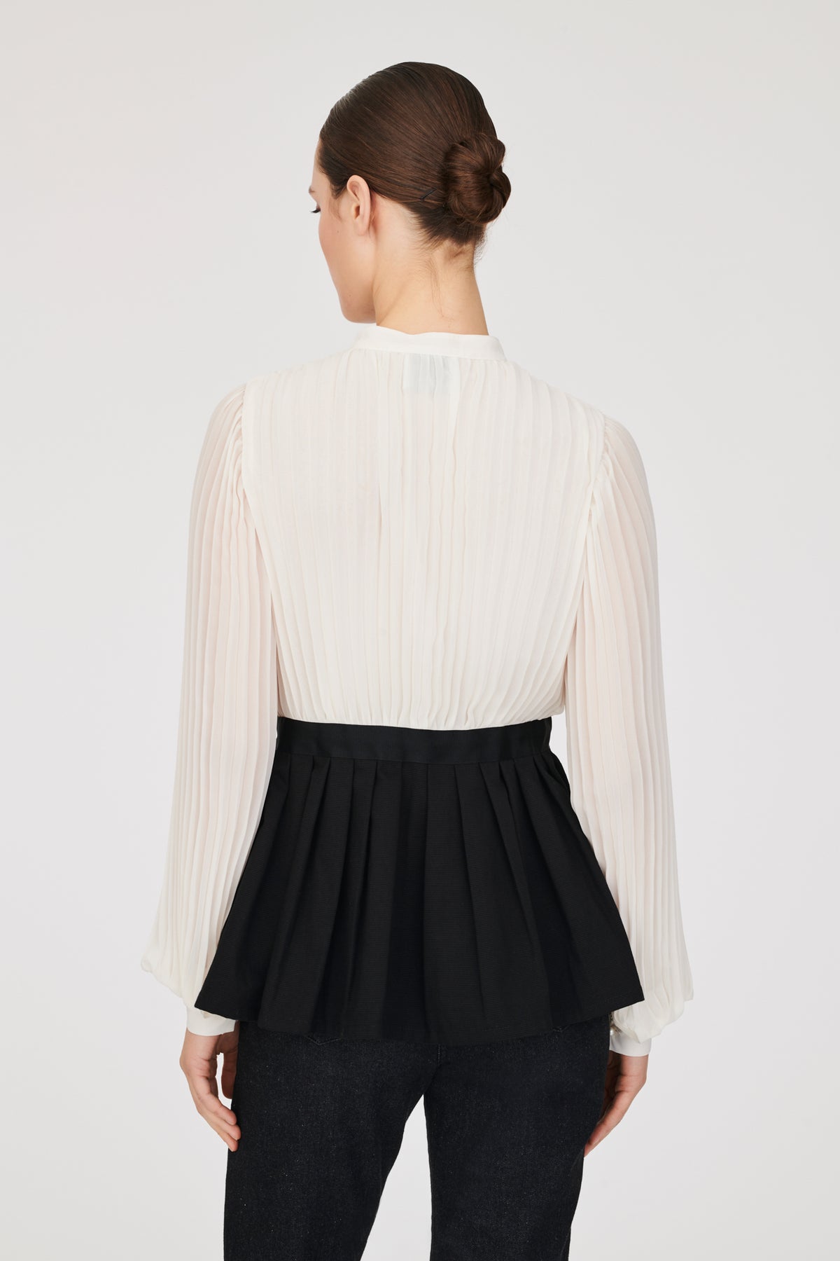Chemise plissée bi-matiére