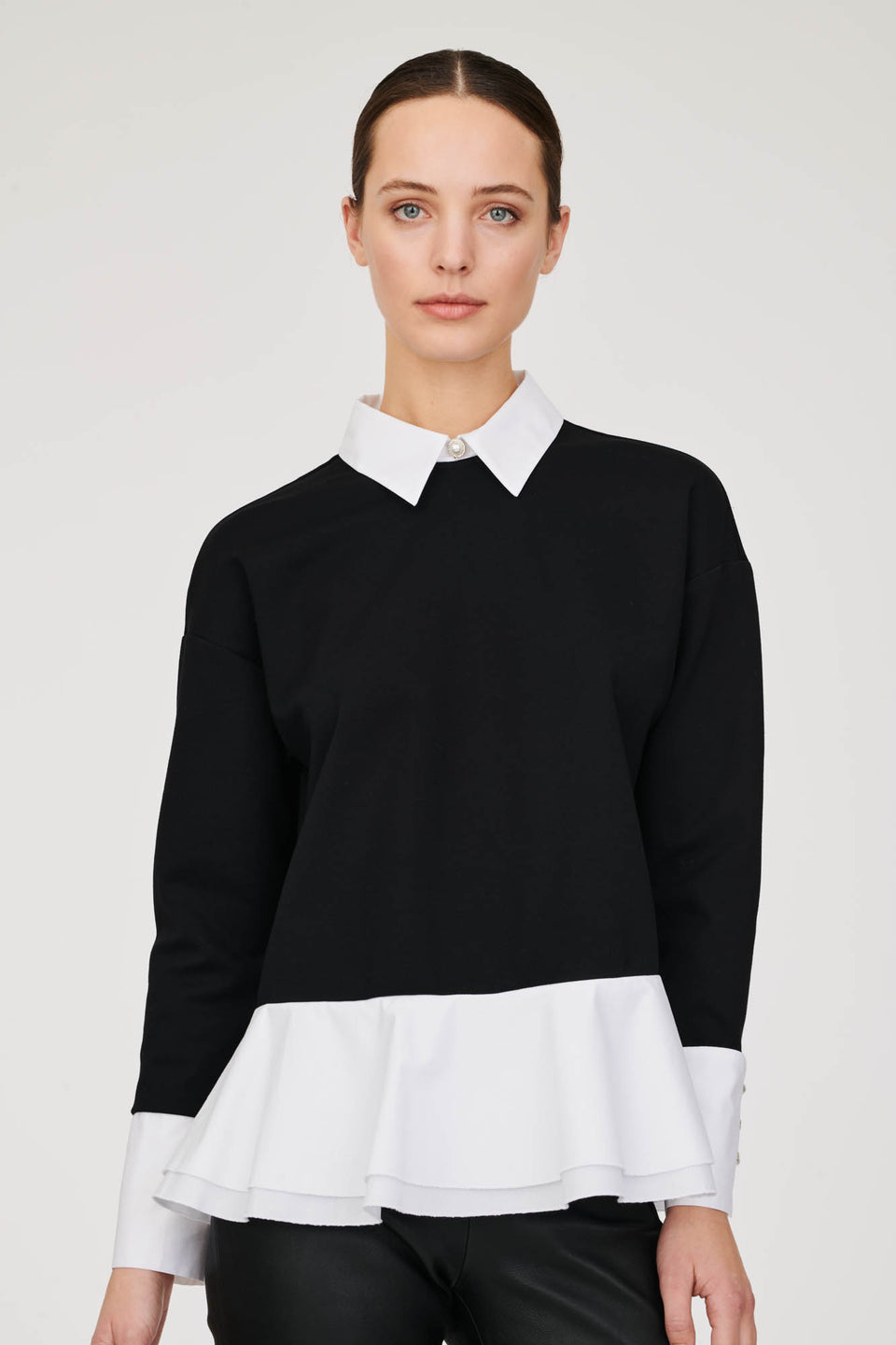 Sweat-shirt bi matiere en popeline