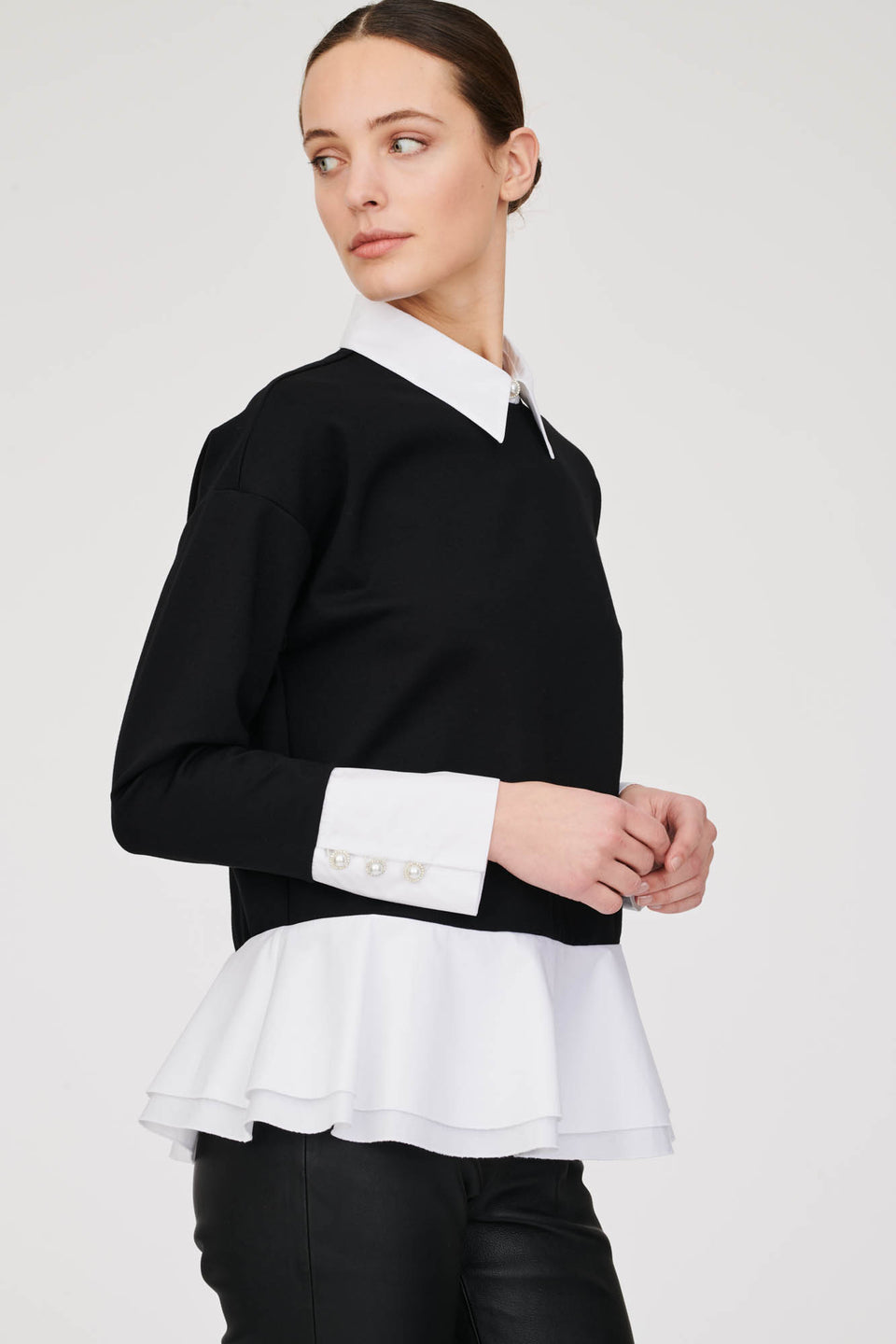 Sweat-shirt bi matiere en popeline