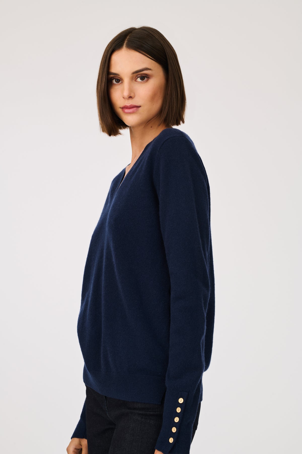 Pull tunique col v en cachemire