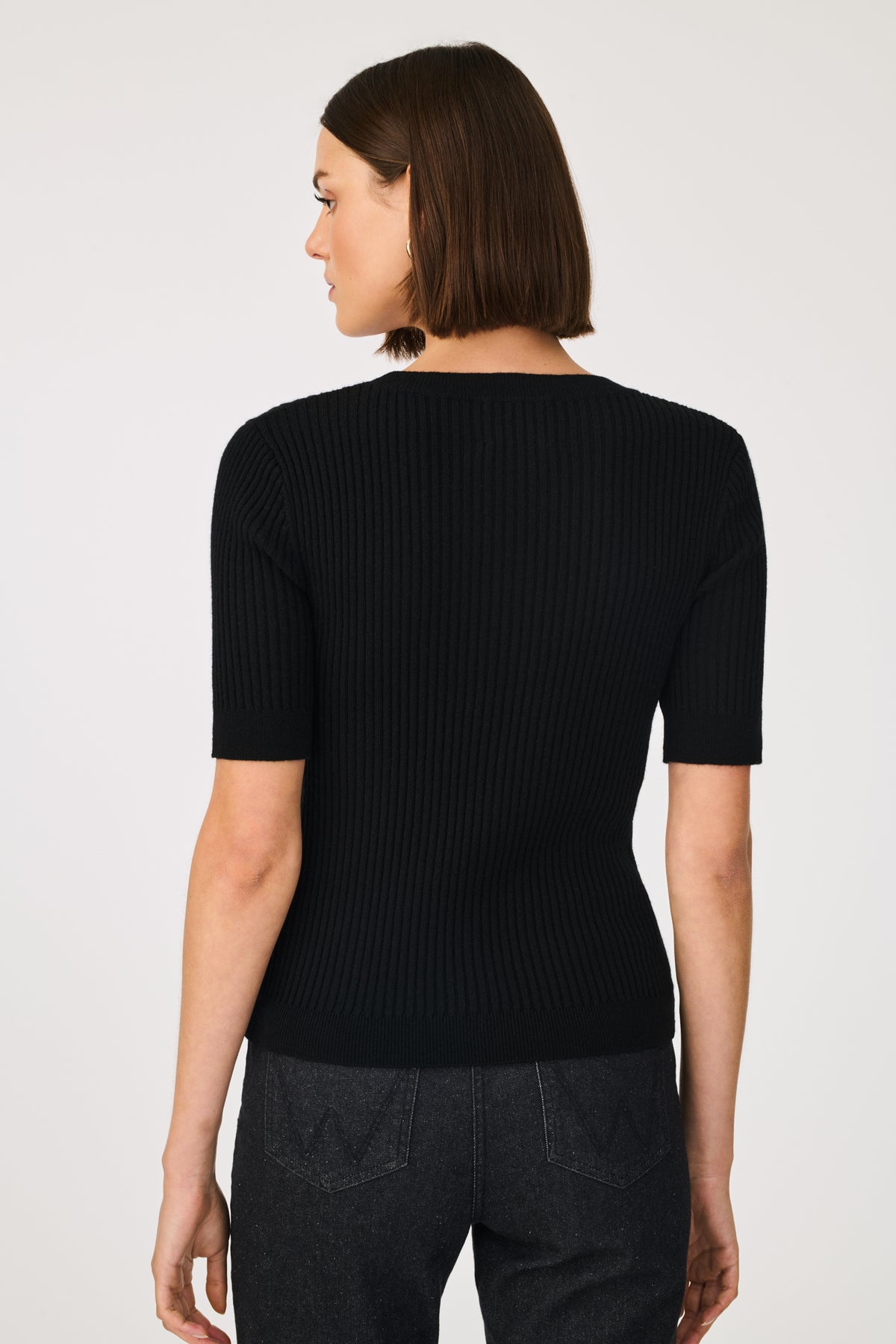 Pull à manches courtes côtelet en cachemire melangé