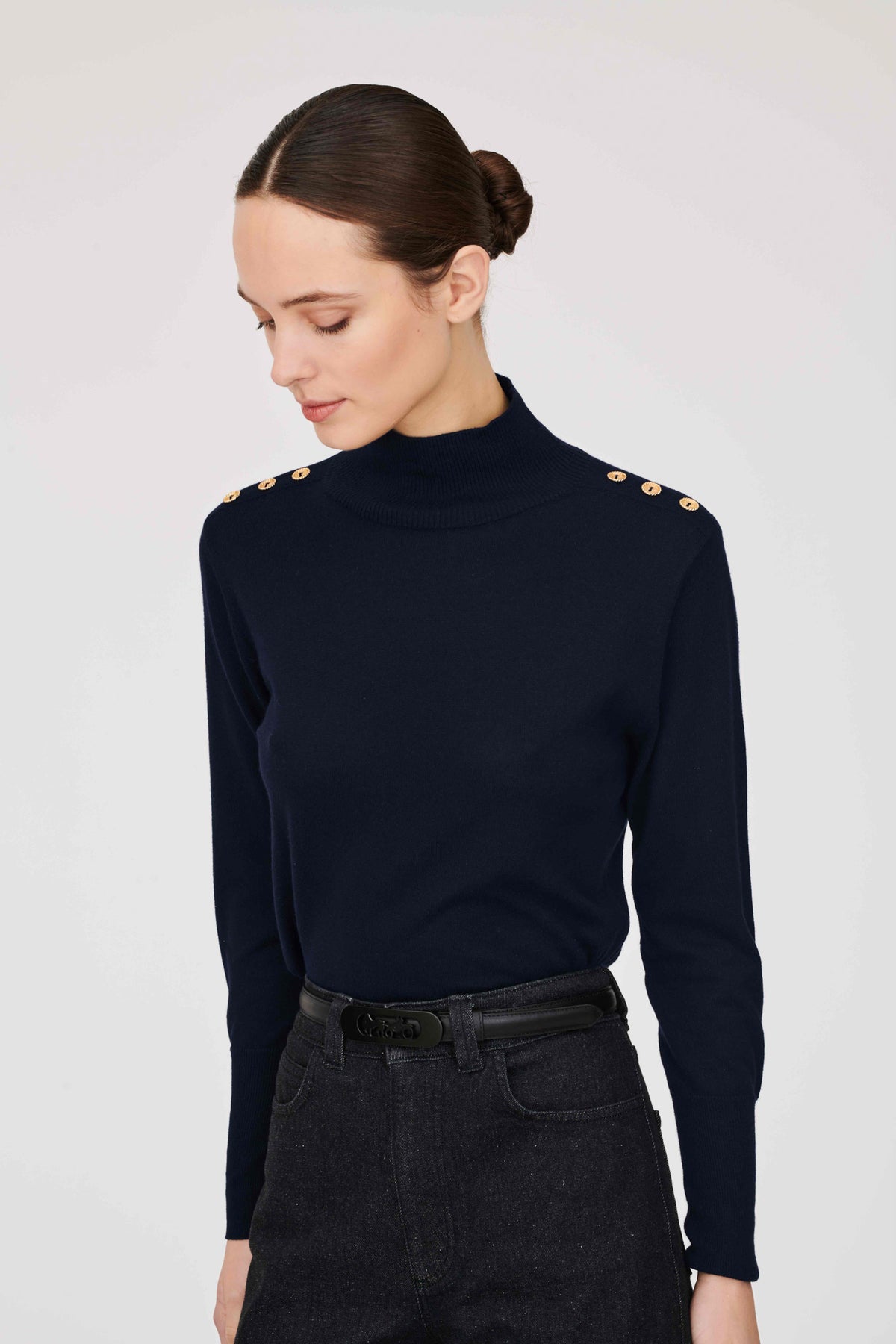 Pull col montant en cachemire et soie