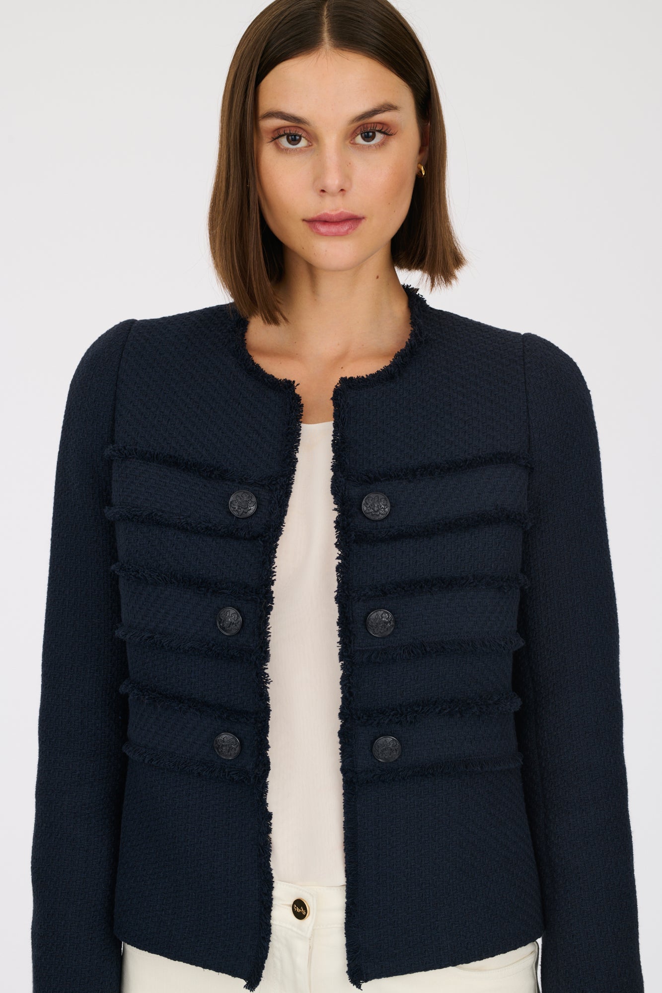 Fringed tweed officer jacket