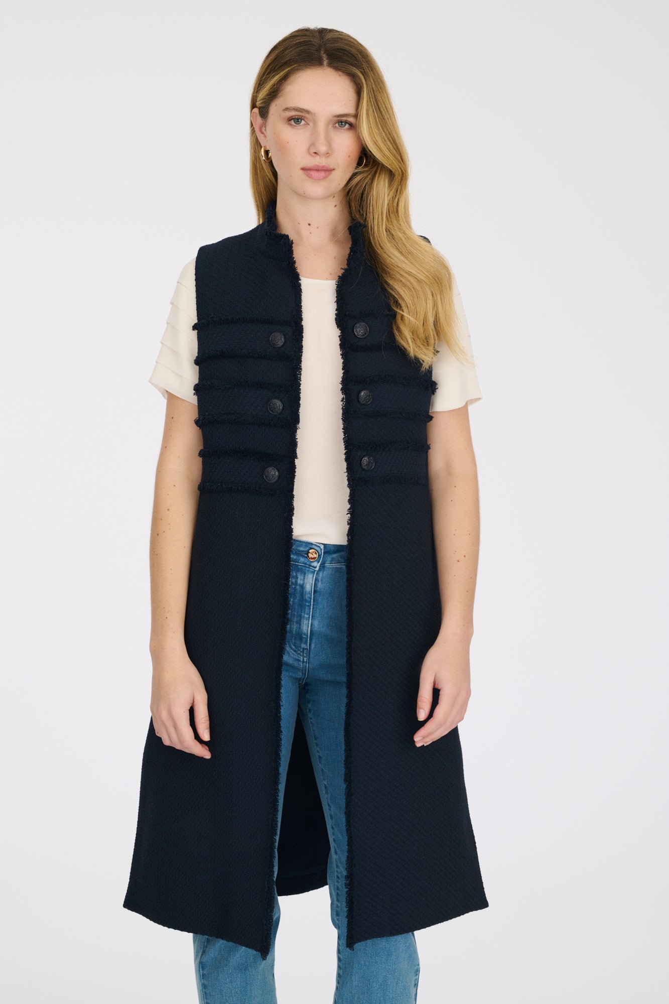 Long fringed tweed officer jacket