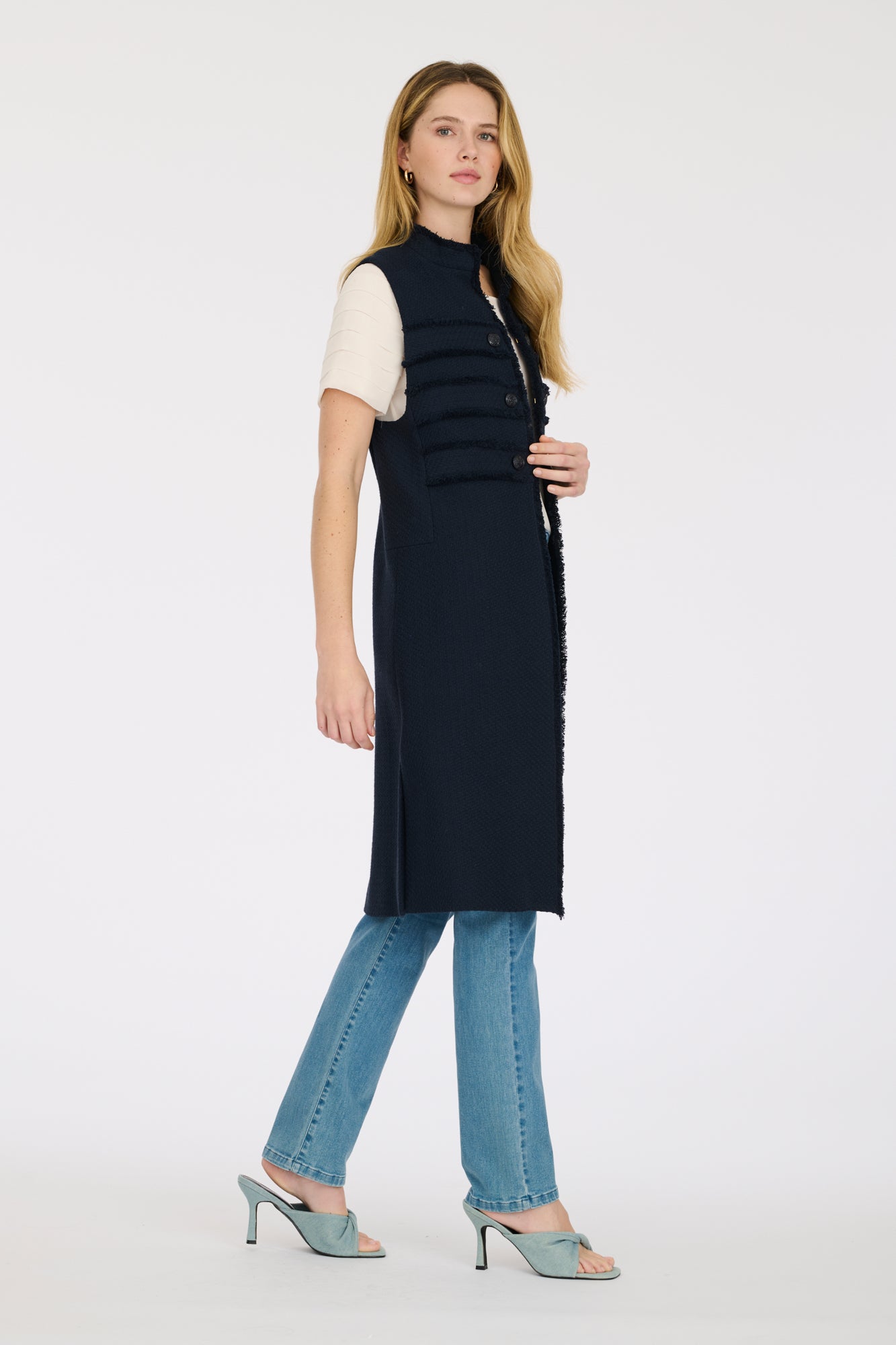 weill Veste longue officier en tweed frangé