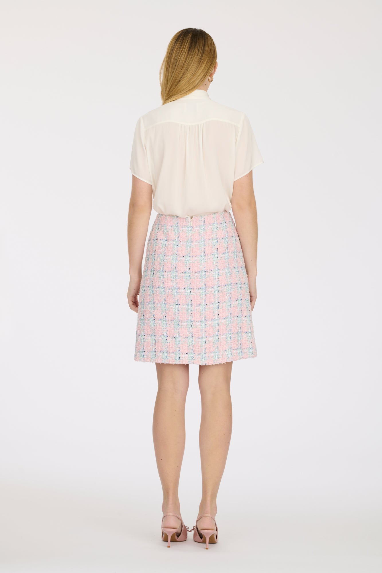 Straight-fit checked tweed skirt