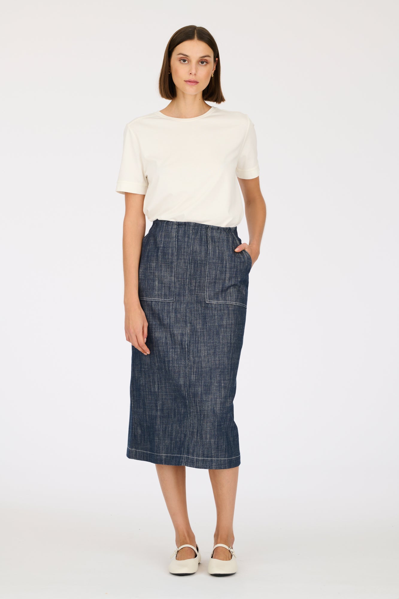 Long cargo denim skirt