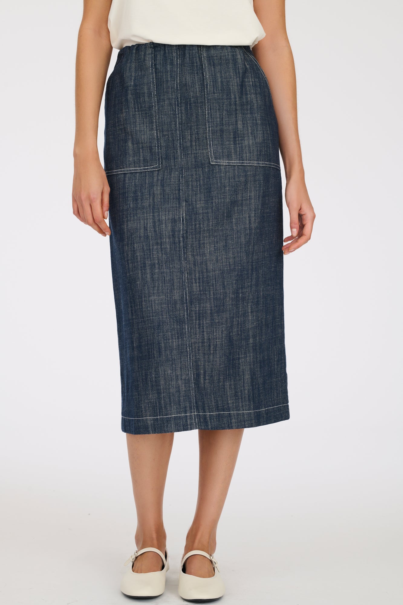Long cargo denim skirt