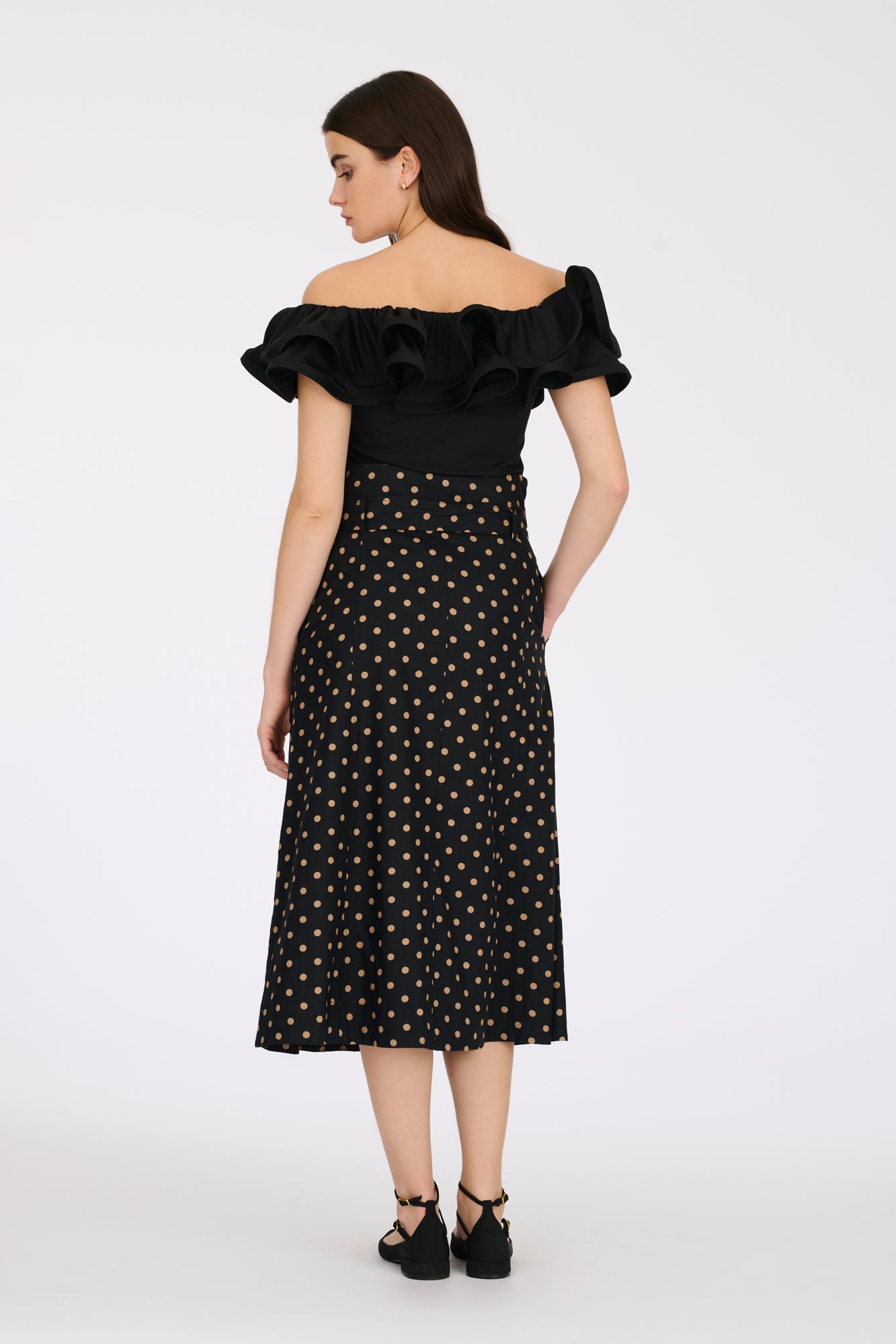 Long linen skirt with polka dots