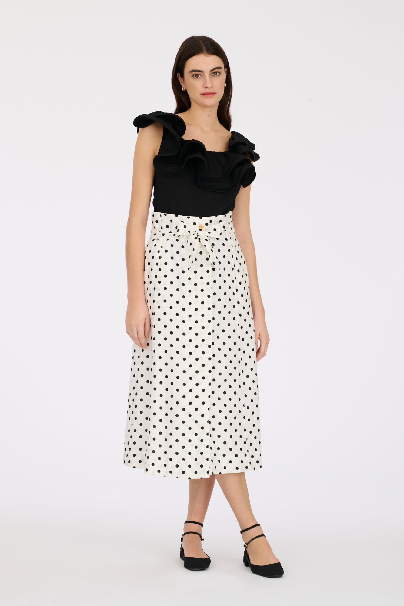 Long linen skirt with polka dots