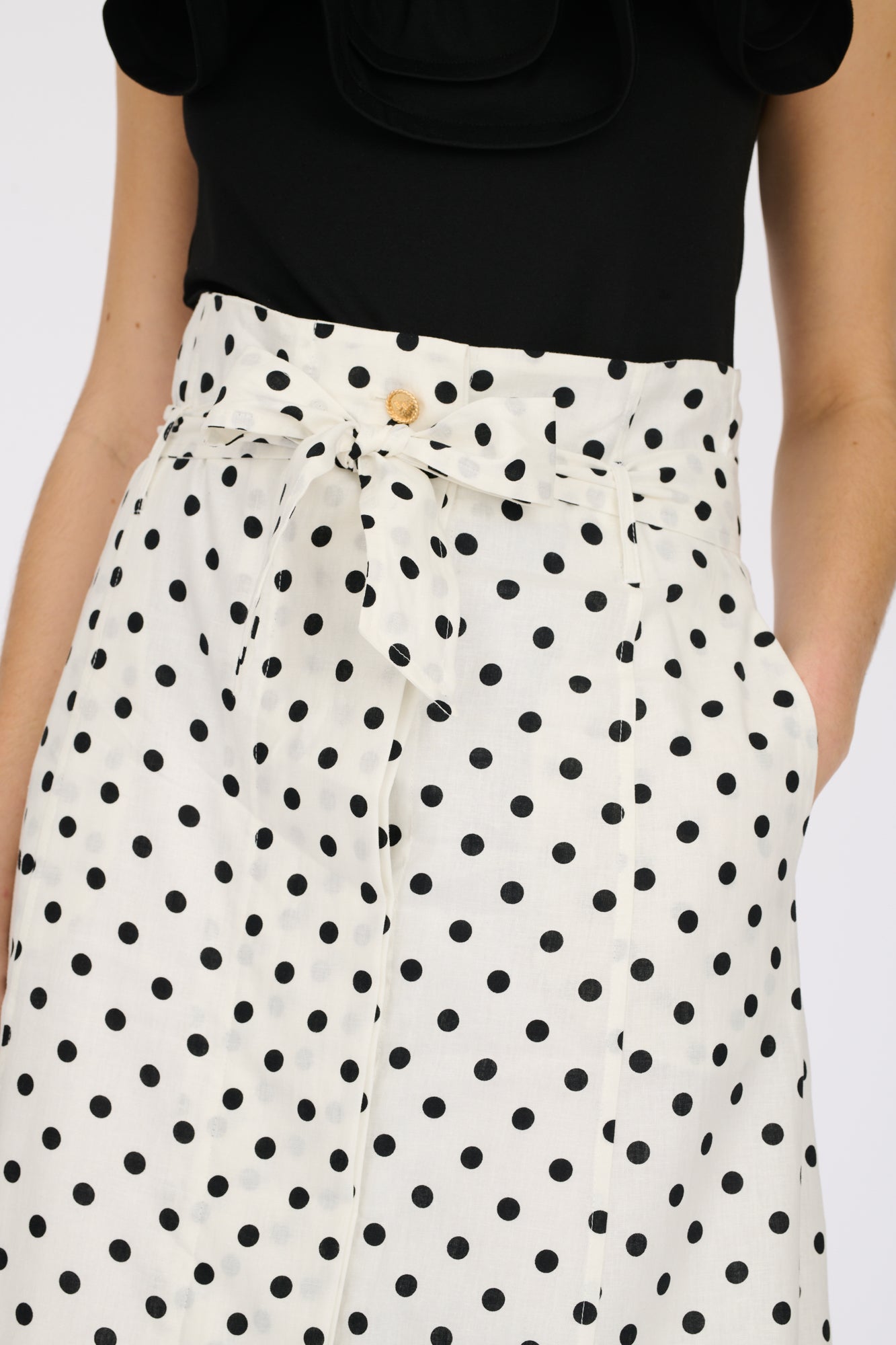 Long linen skirt with polka dots