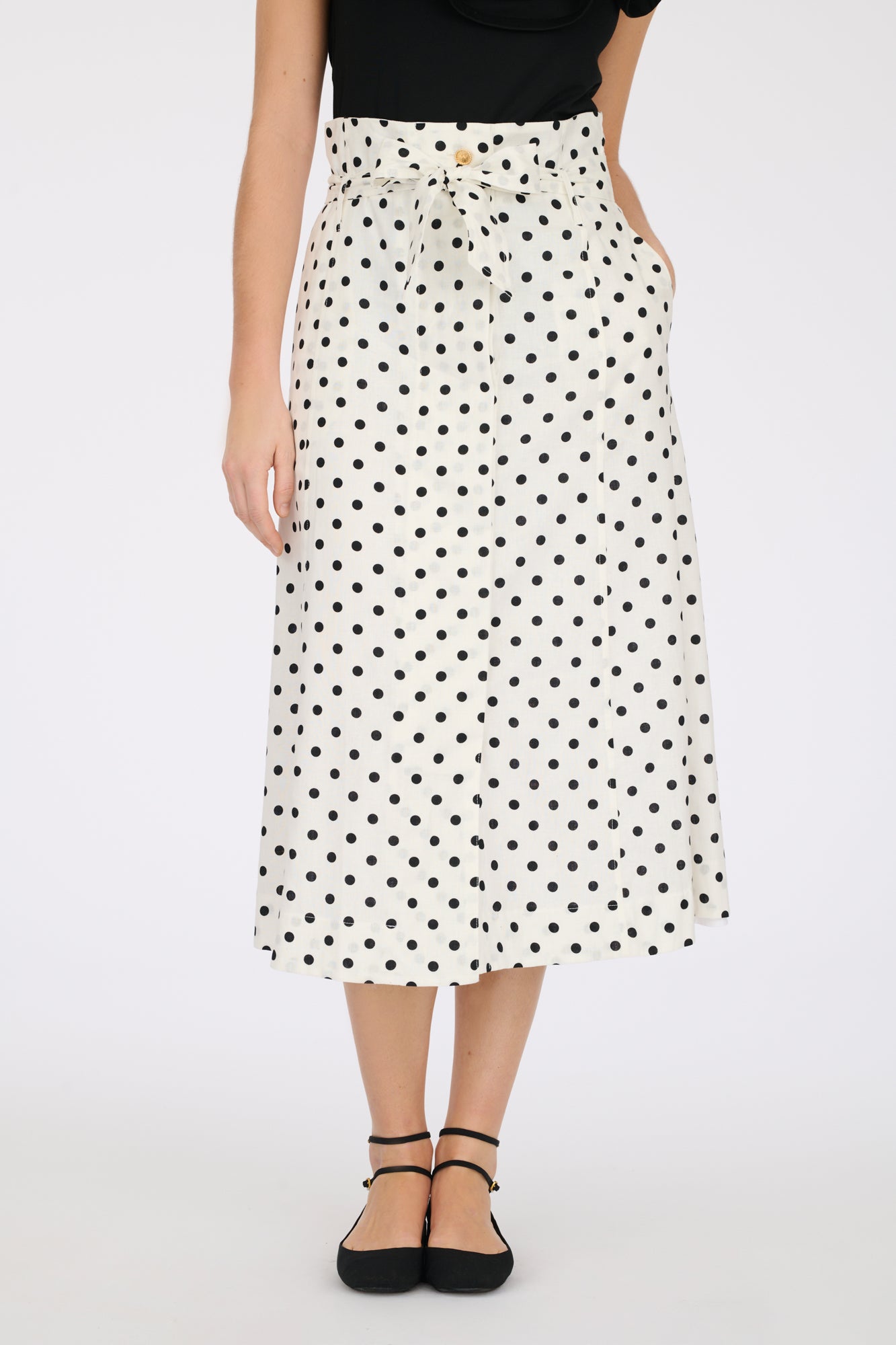 Long linen skirt with polka dots