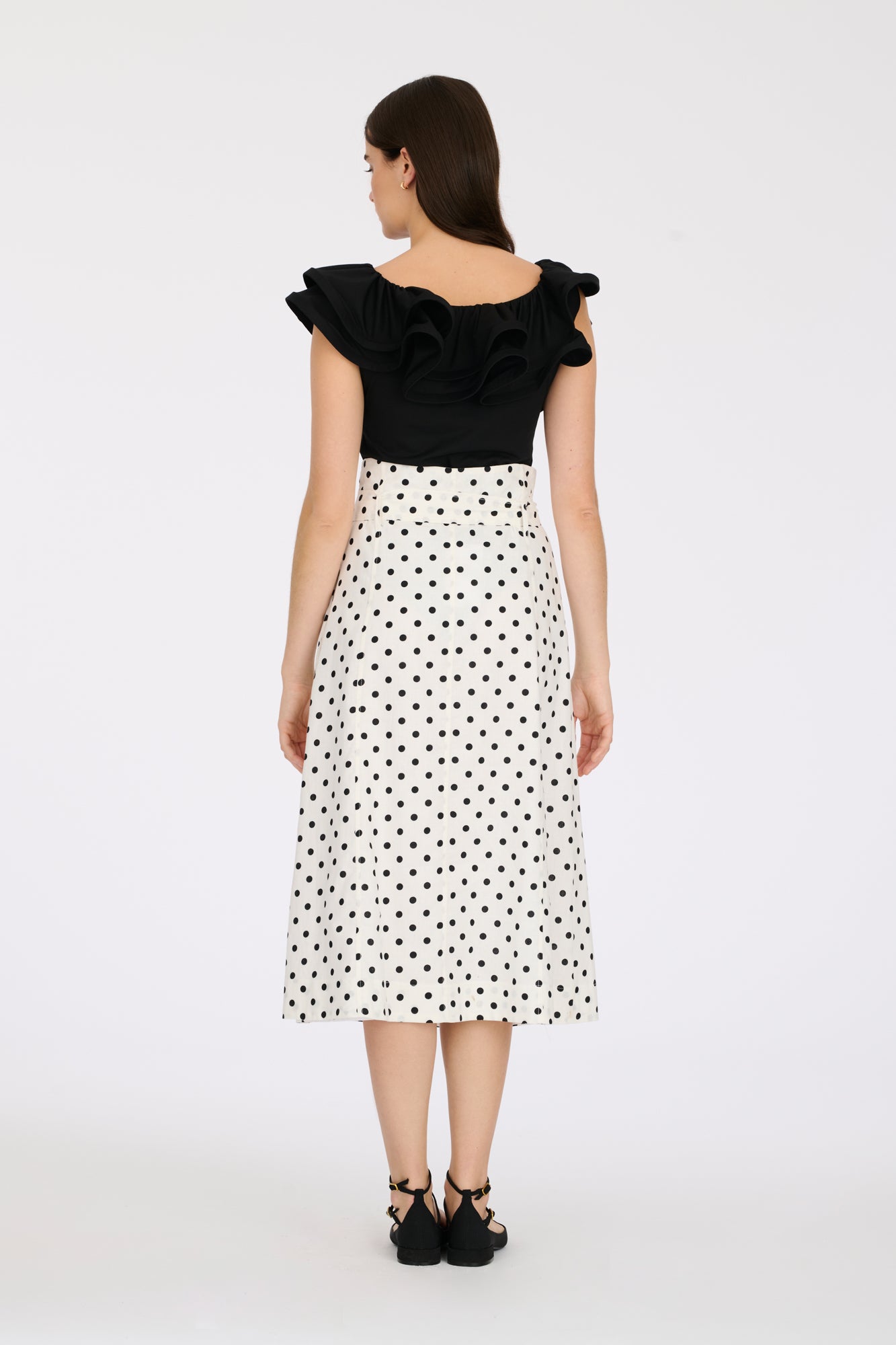 Long linen skirt with polka dots