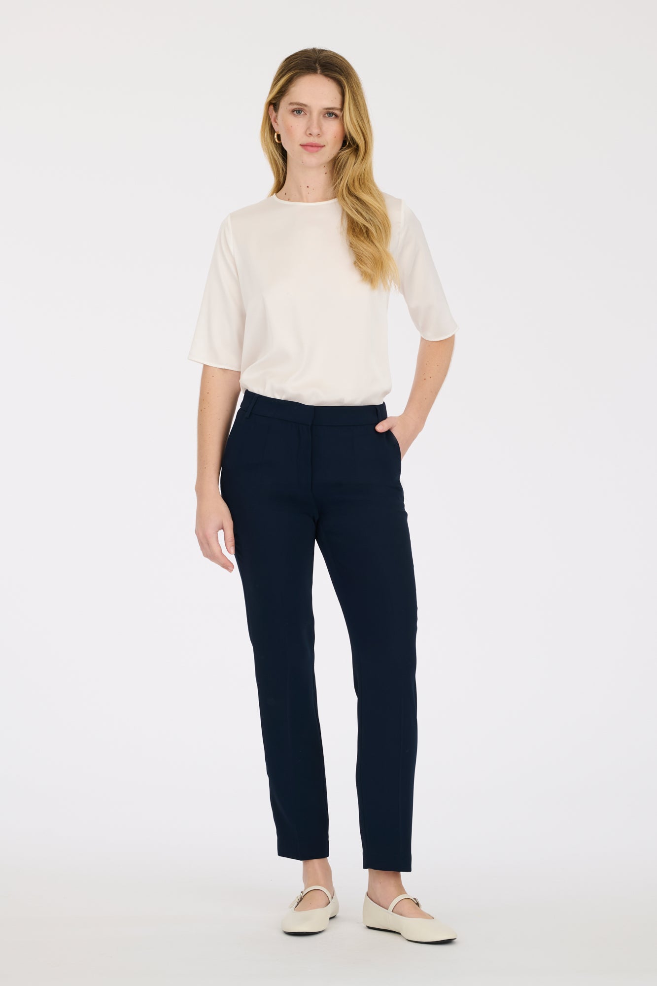 Straight-leg microfibre trousers