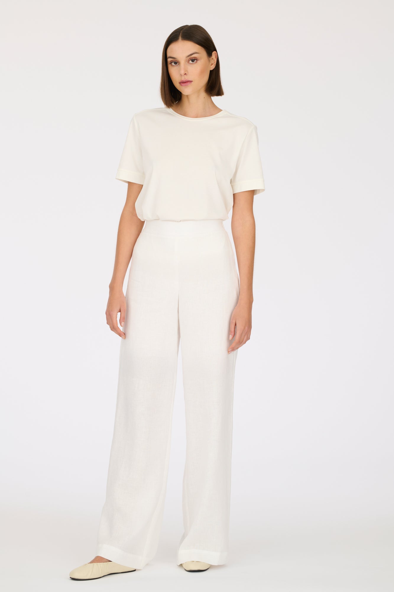 Wide elasticated linen trousers