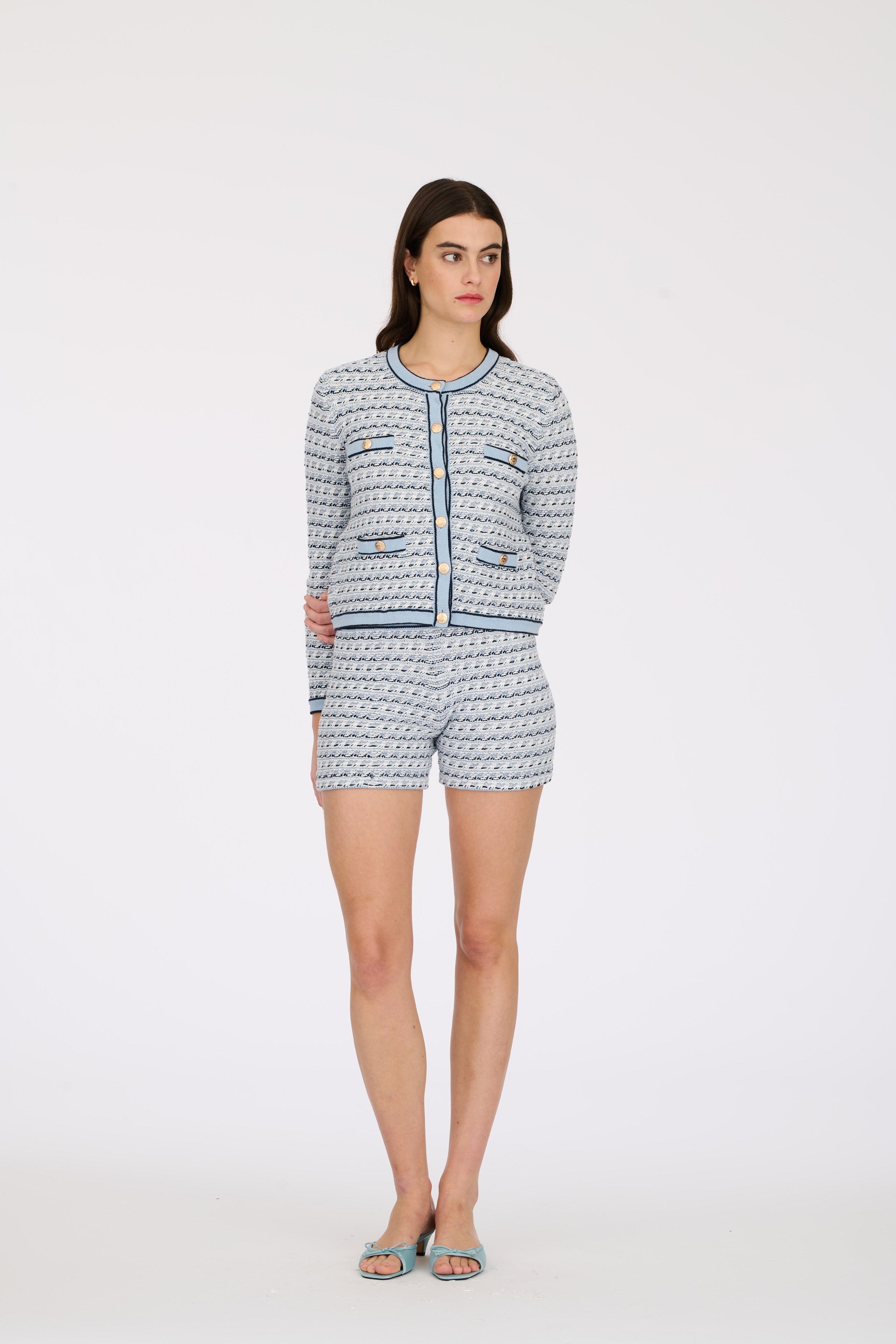 Tweed-effect knitted shorts