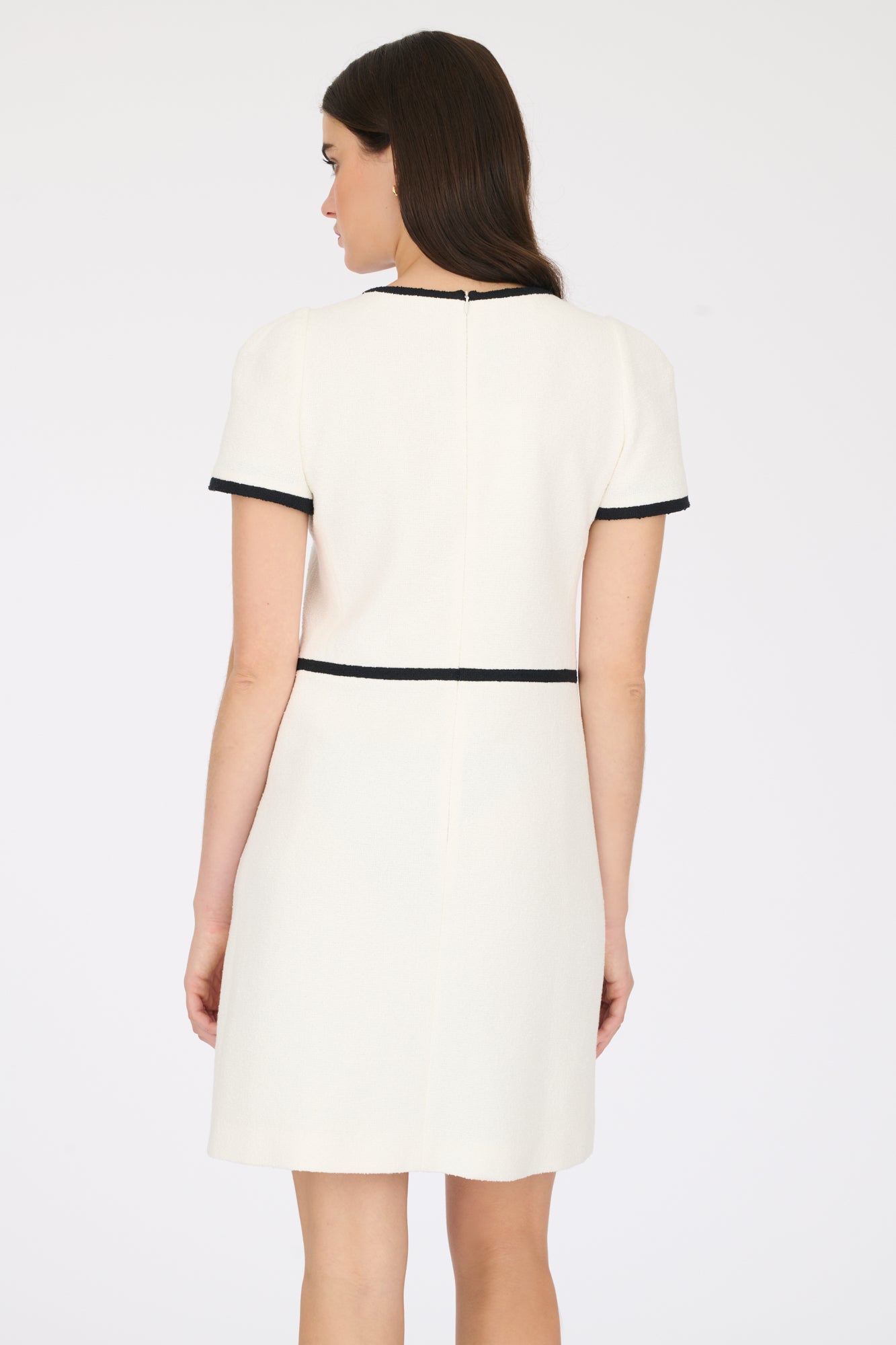 Two-tone in black/ecru boucle fabric dress